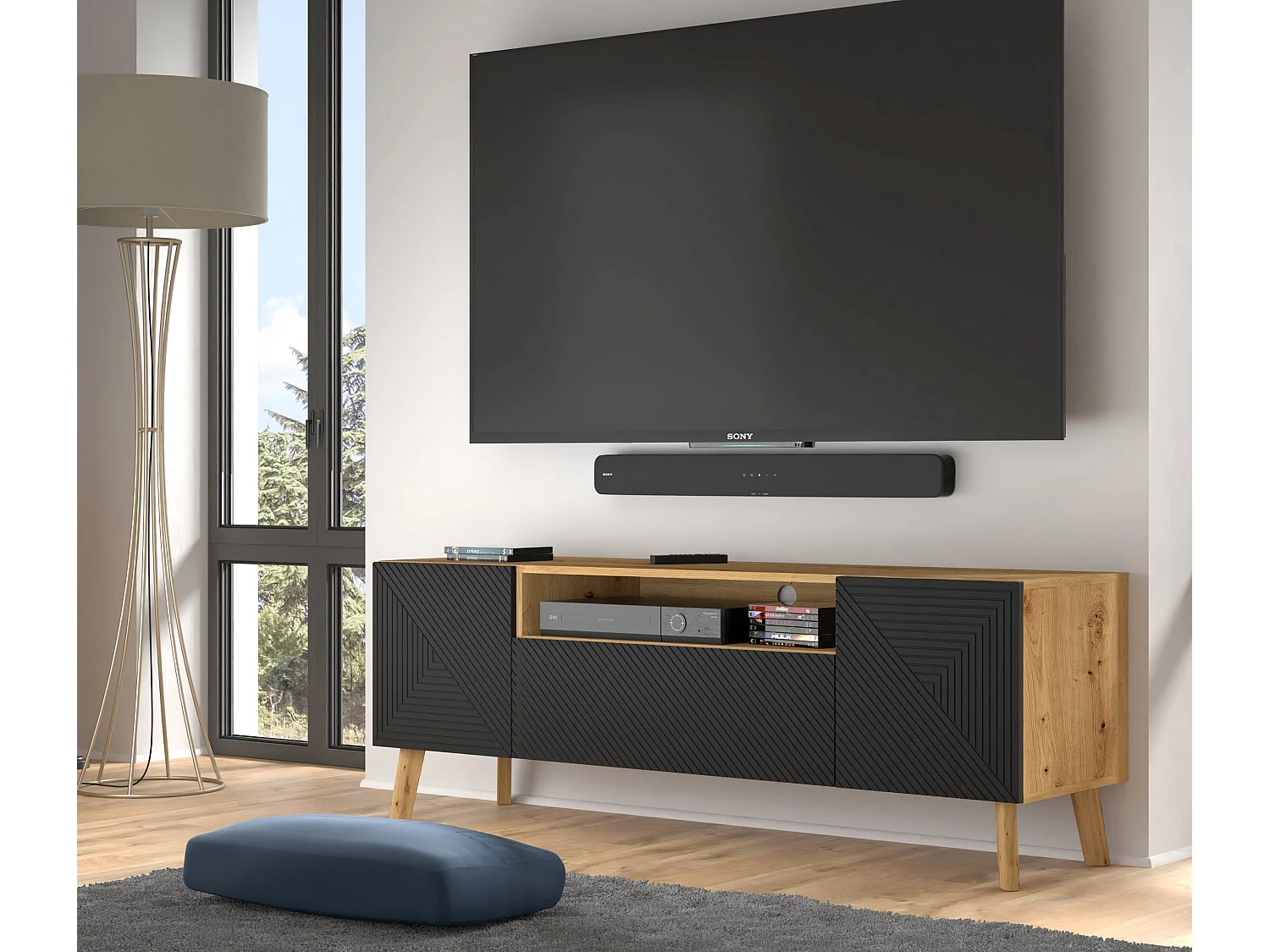 Nexa Wood en Zwart 3-deurs TV-meubel 160 cm