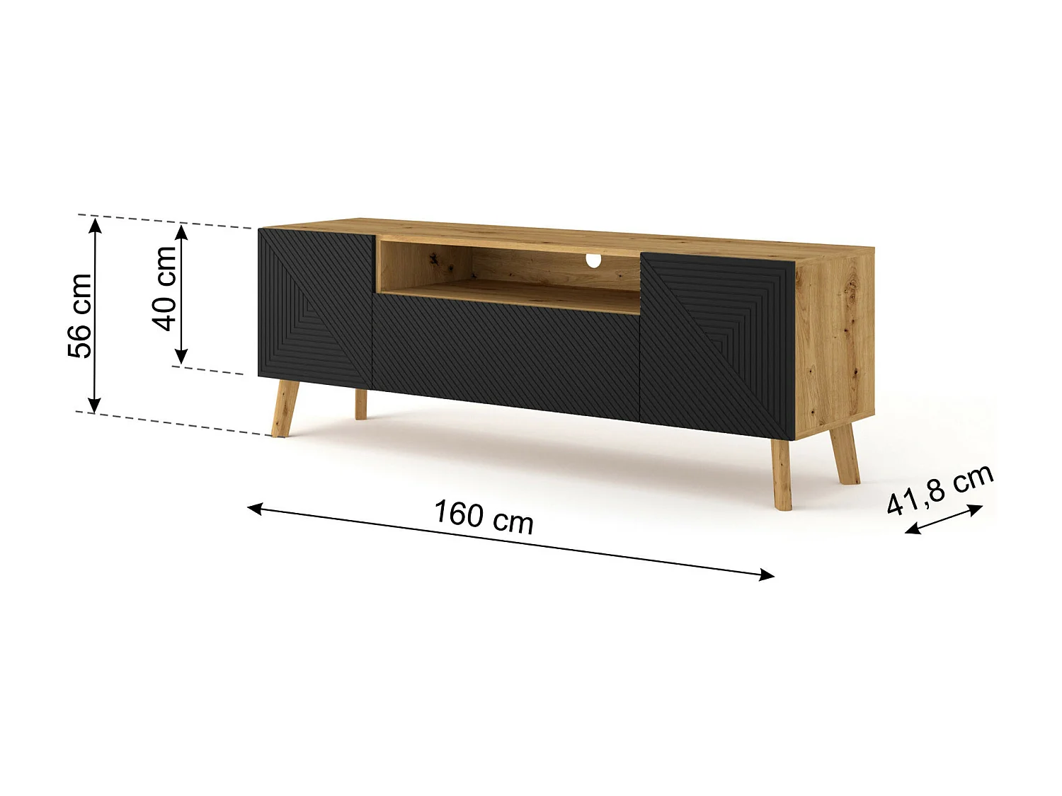 Nexa Wood en Zwart 3-deurs TV-meubel 160 cm