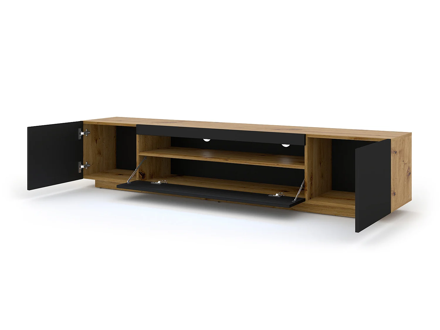 Aurus Zwart en Hout 3-deurs TV-element voor wandmontage, 200 cm