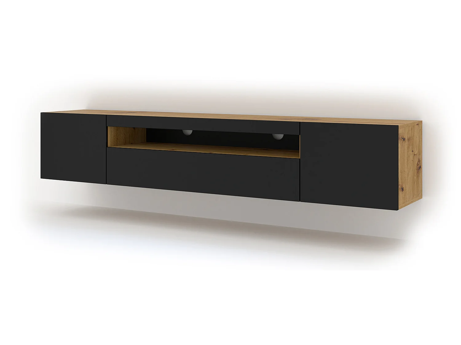 Aurus Zwart en Hout 3-deurs TV-element voor wandmontage, 200 cm