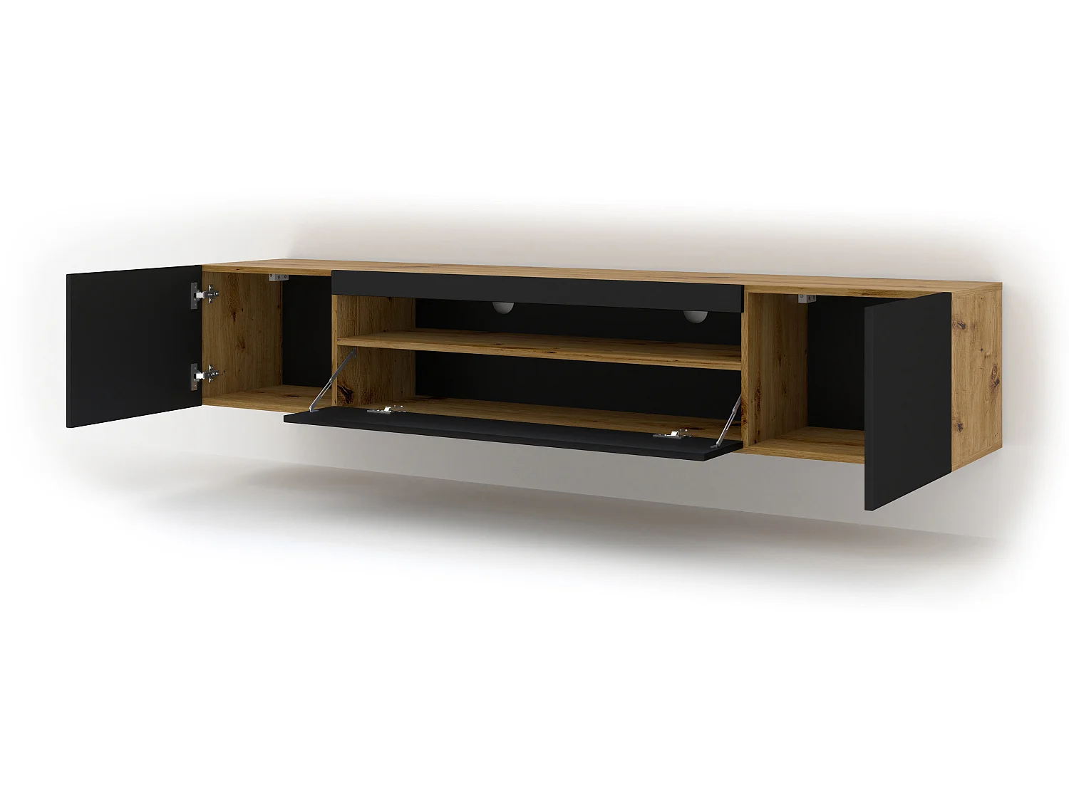 Aurus Zwart en Hout 3-deurs TV-element voor wandmontage, 200 cm