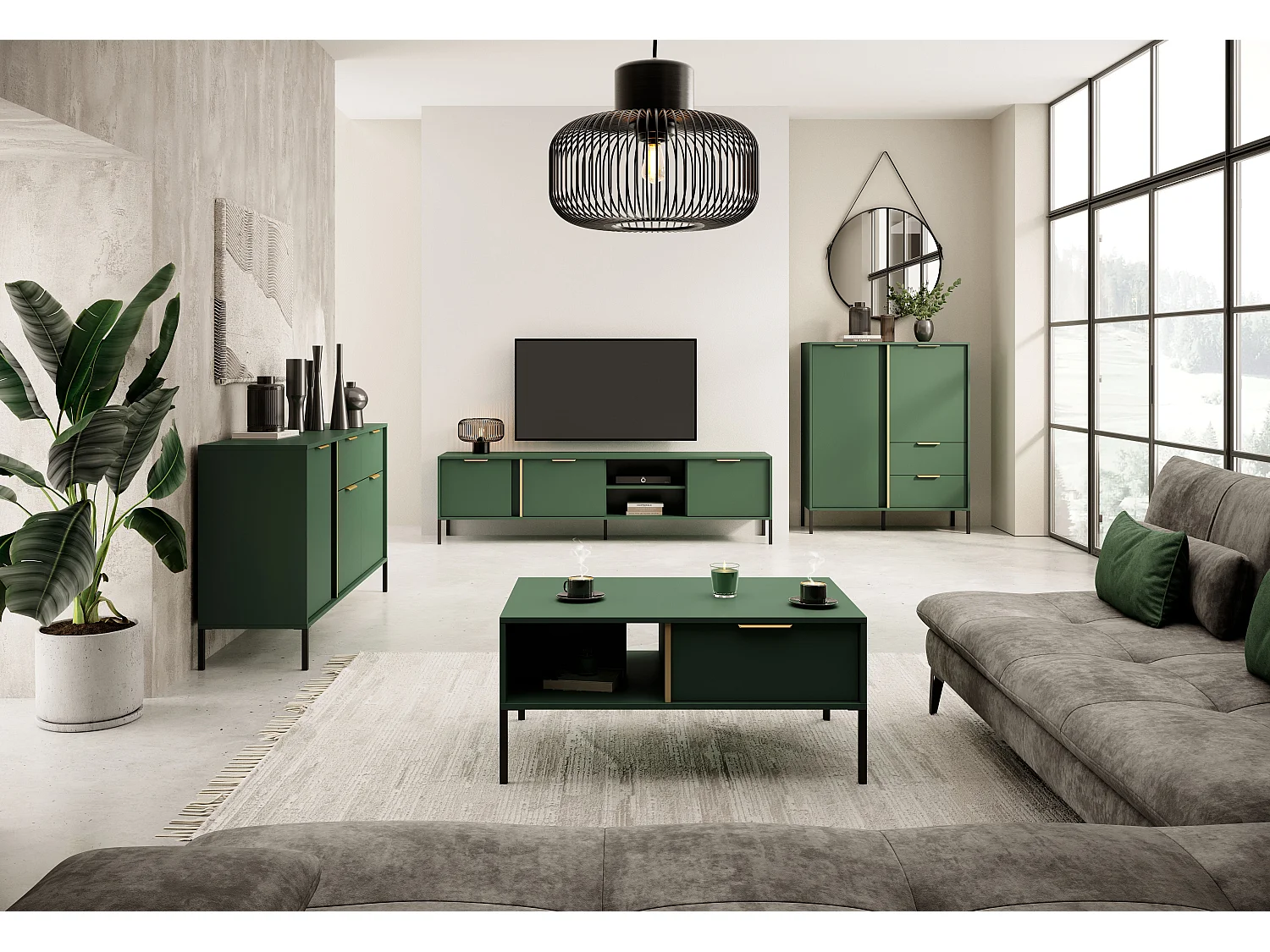 Table de télévision LARS RTV153 2D 154x40x54 Vert & Doré