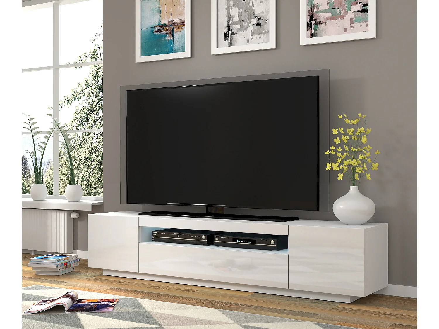 Table de télévision AURA LED 200x37x36-42 Blanc