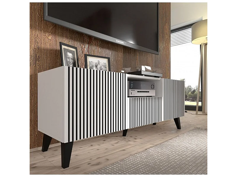 Fernsehtisch Ravenna PB RTV150 2D1S 150x42x56 Weiß & Schwarz