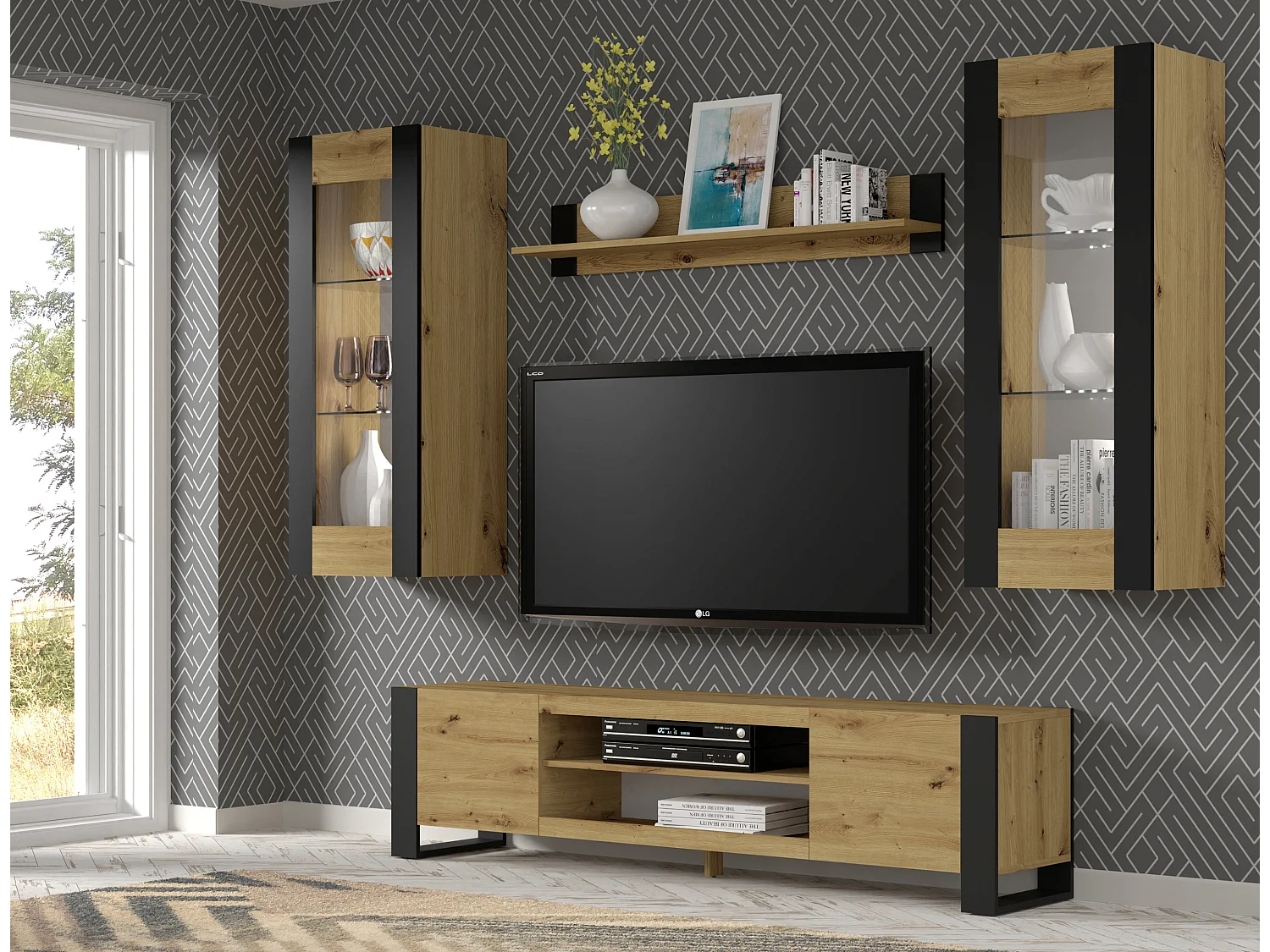 Gani Wood en Zwart 2-deurs TV-meubel 188 cm