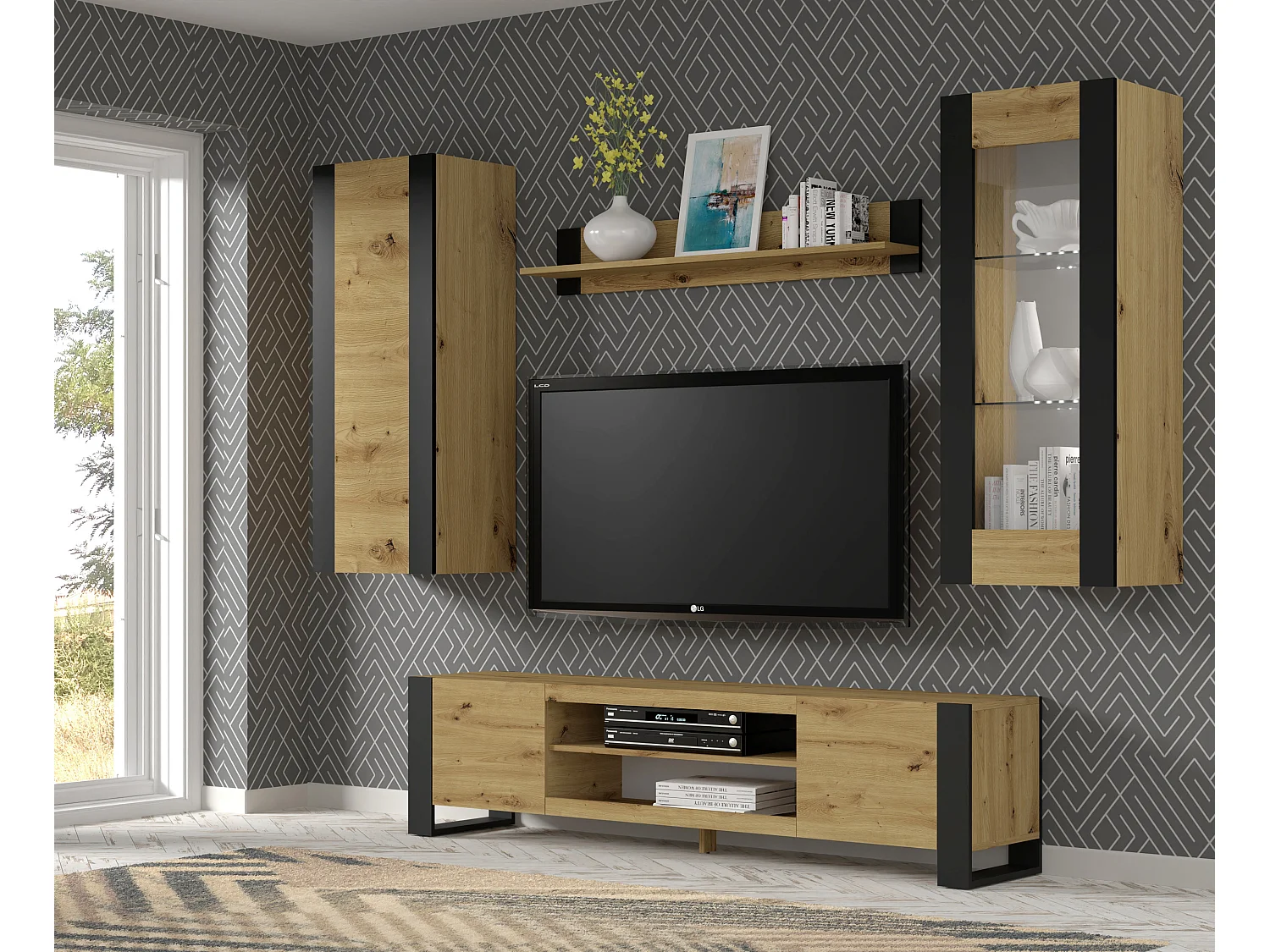 Gani Wood en Zwart 2-deurs TV-meubel 188 cm