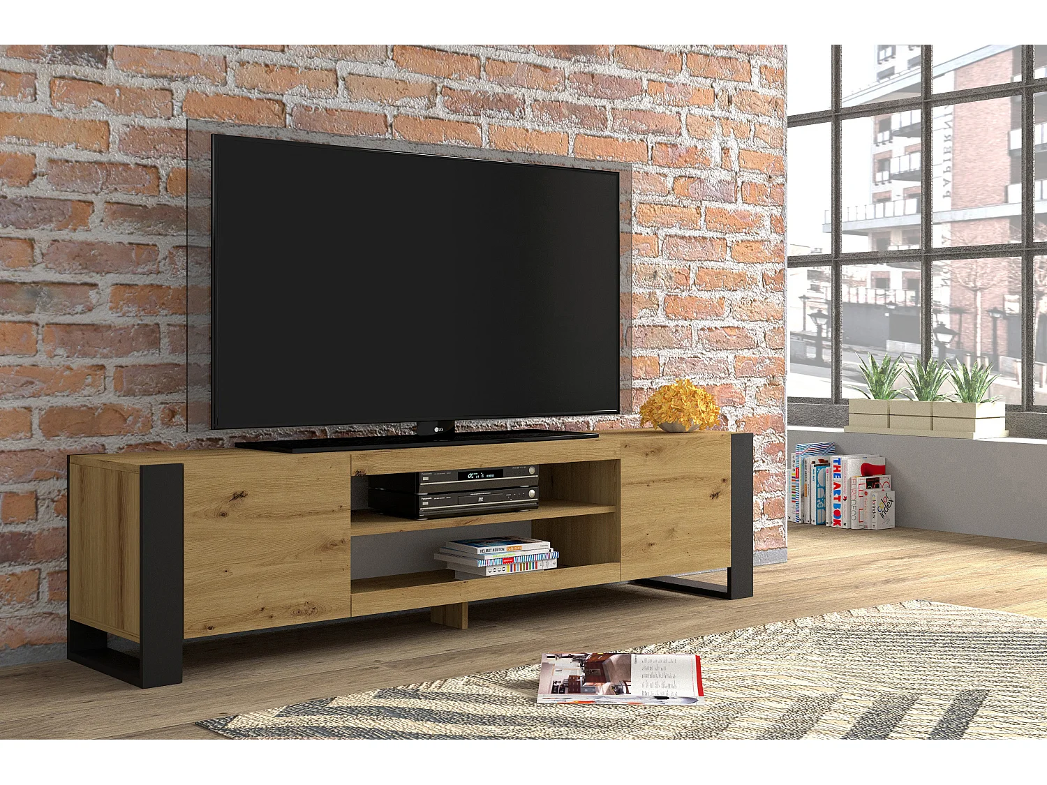 Gani Wood en Zwart 2-deurs TV-meubel 188 cm