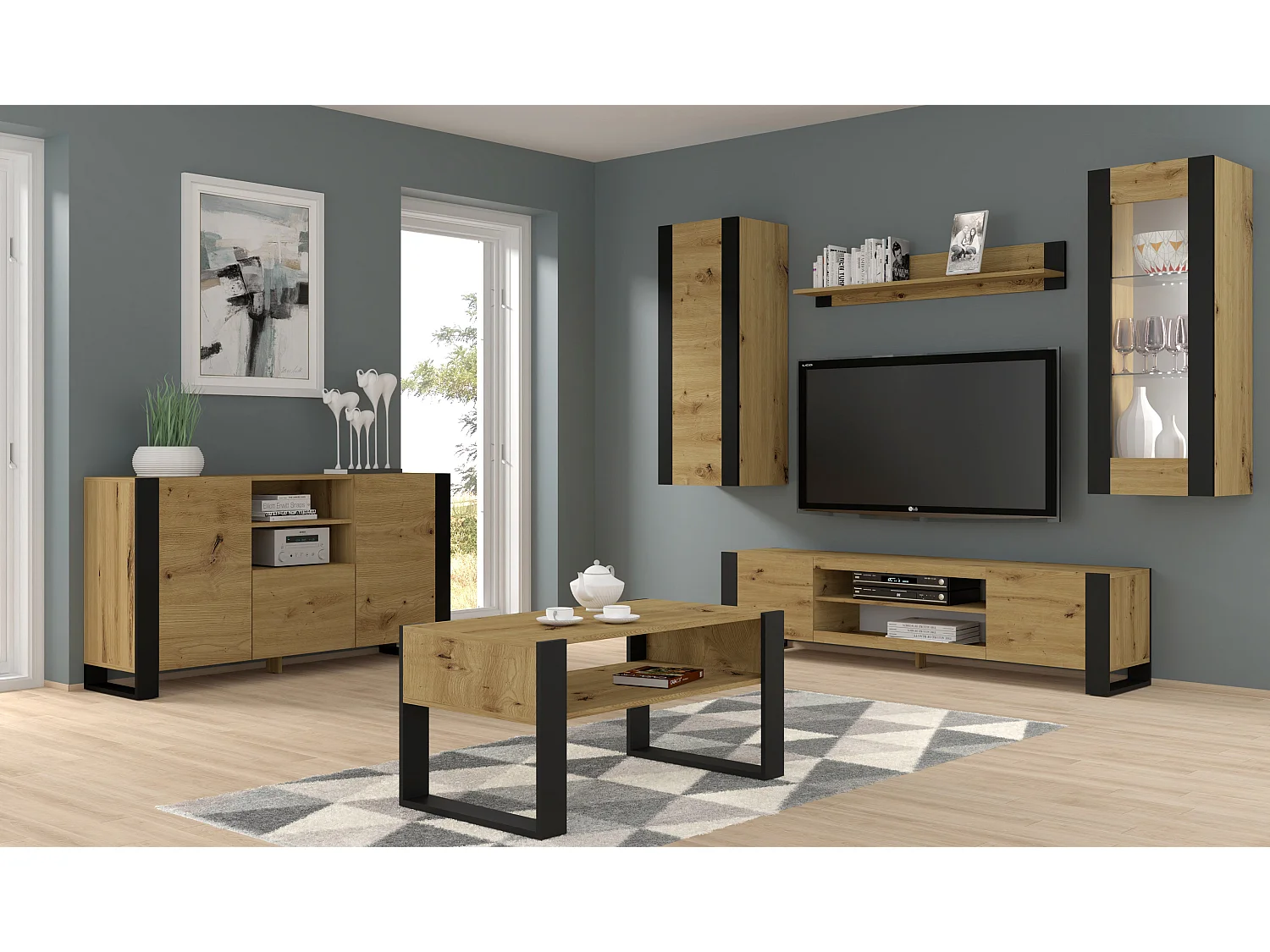 Gani Wood en Zwart 2-deurs TV-meubel 188 cm