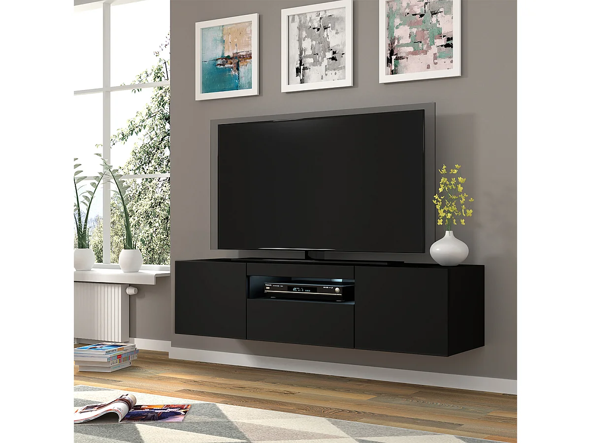 Table de télévision AURA 150x37x42 AUCUNE LED Noir