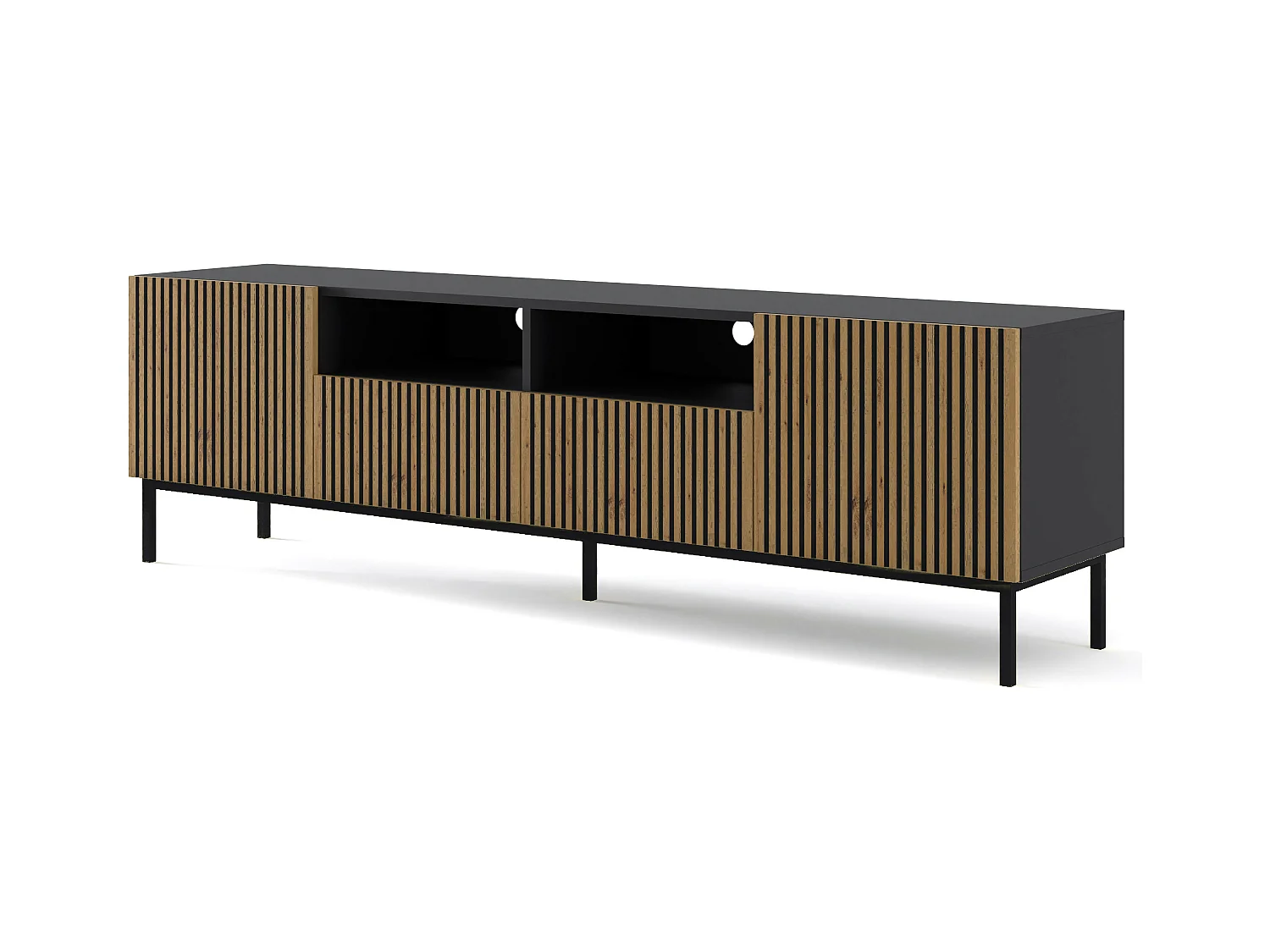Table de télévision RavennaF 200x42x58 Crème & Noir
