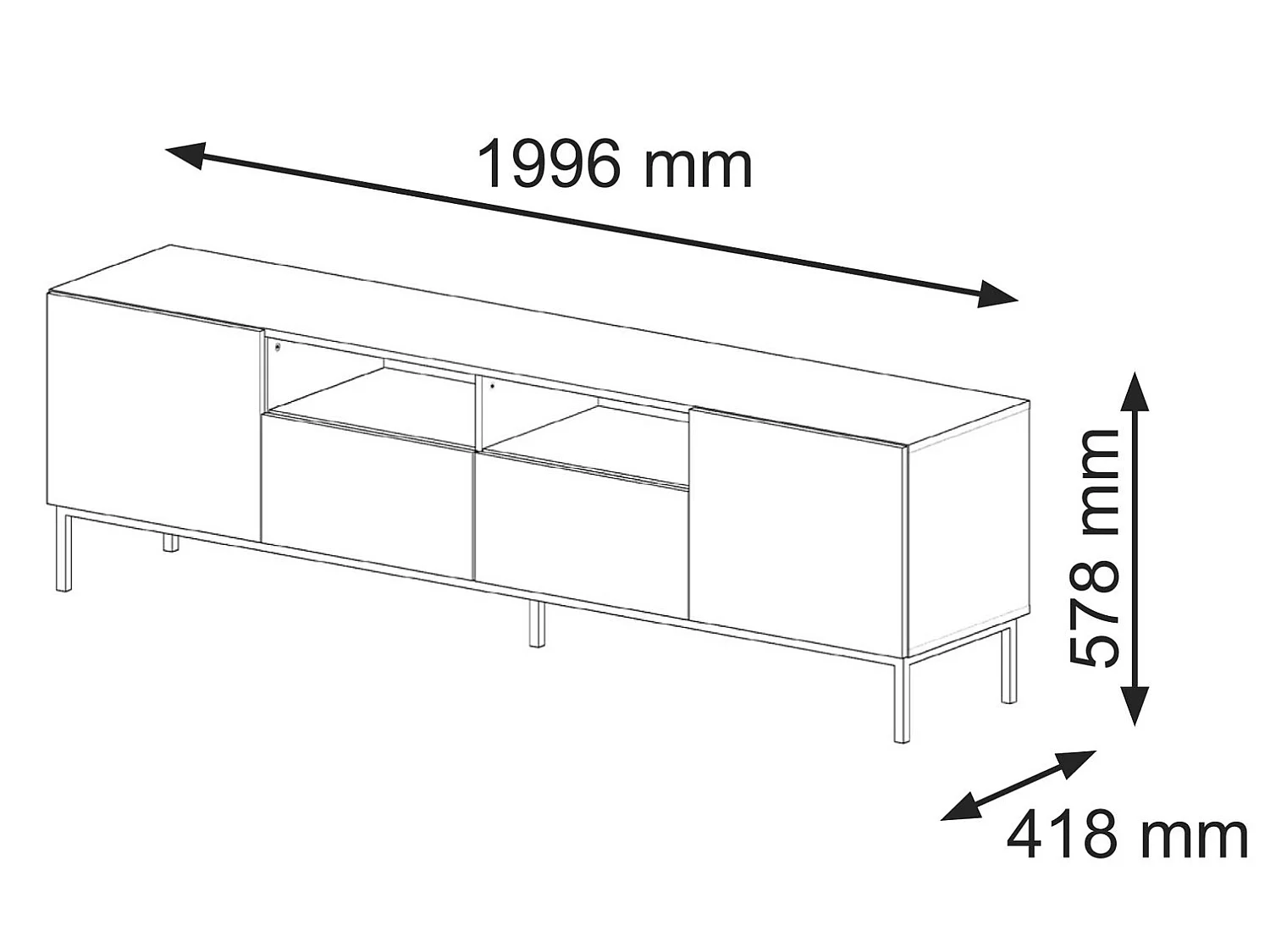 Mesa TV RavennaF 200x42x58 Crema & Negro