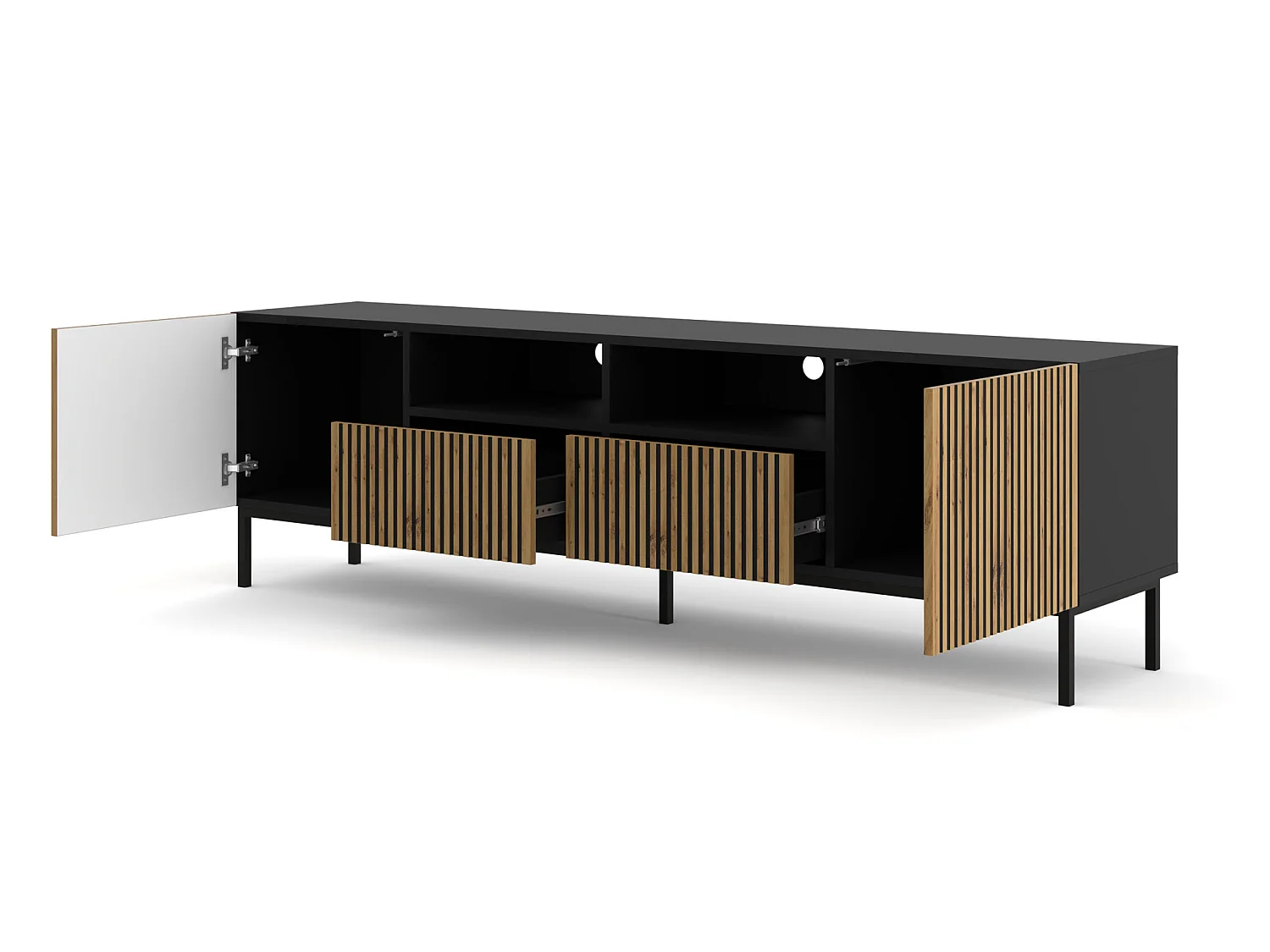 Mesa TV RavennaF 200x42x58 Crema & Negro