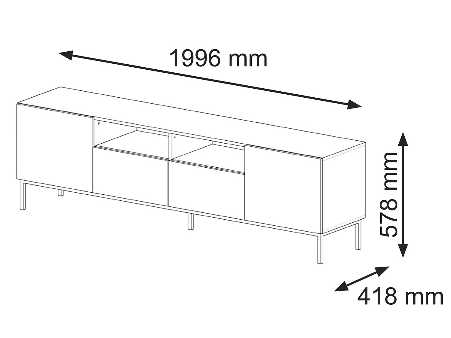Mesa TV RavennaF 200x42x58 Crema & Negro