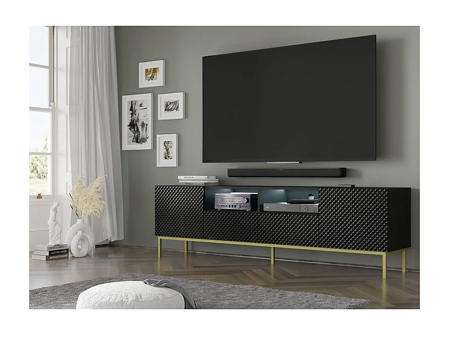 Table de télévision Ravenna CCK RTV200 2D2 200x42x58 Noir & Doré
