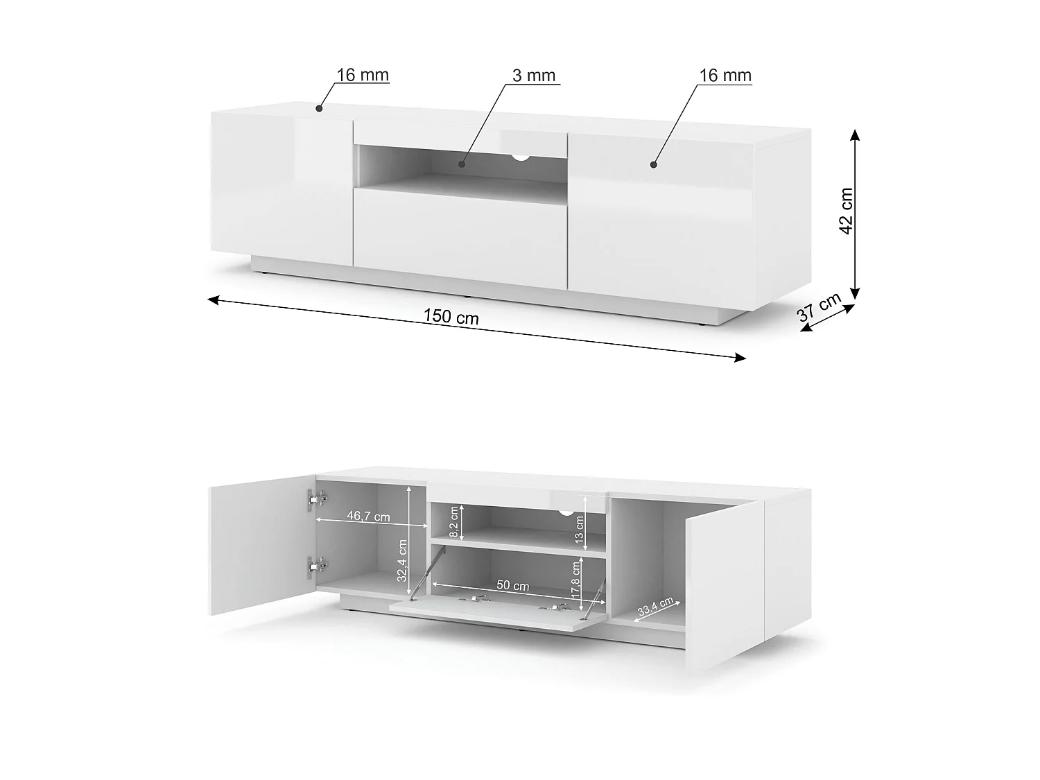 Table de télévision AURA LED 150x37x42 Blanc