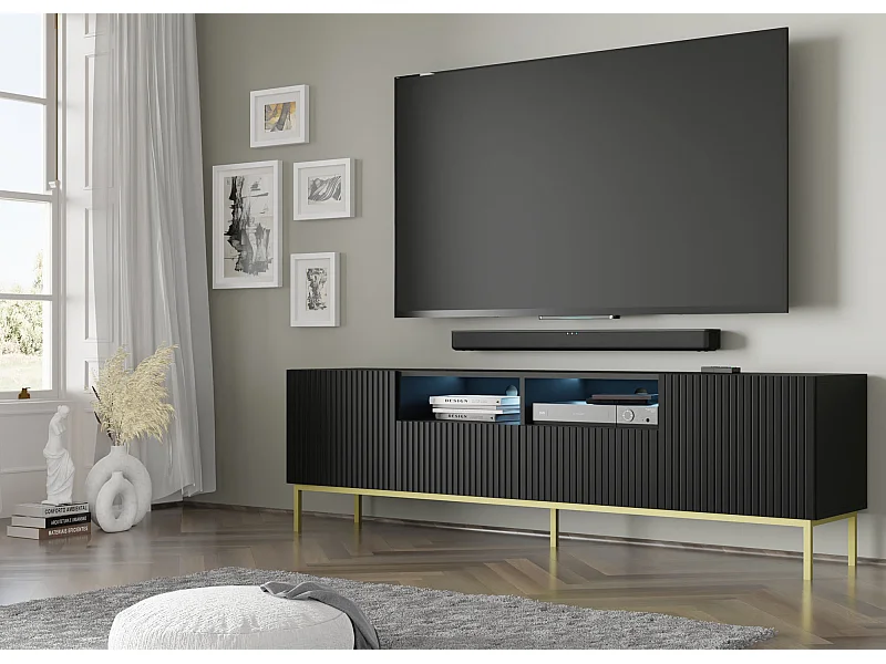 Mesa TV Ravenna BCK RTV200 2D2S 200x42x58 Negro & Dorado