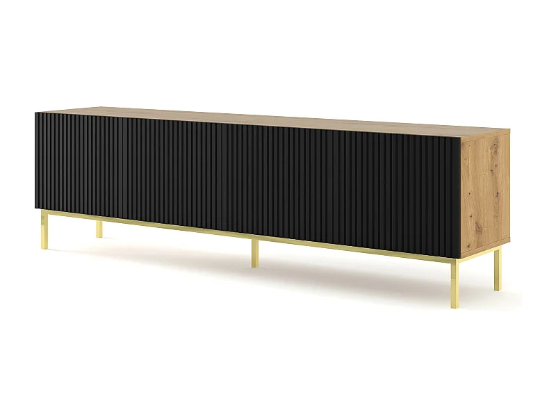 Fernsehtisch RavennaB 200x42x58 Creme & Schwarz & Golden
