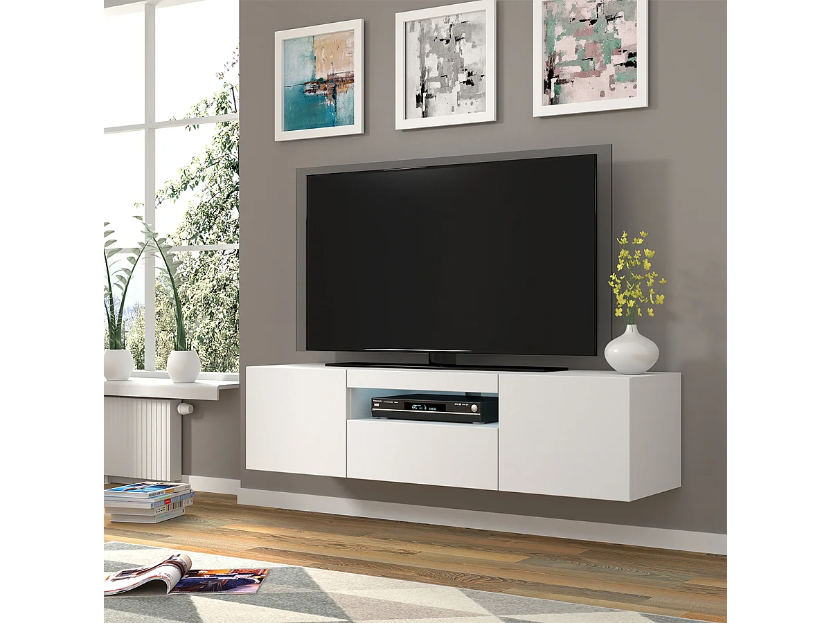 Table de télévision AURA 150x37x42 AUCUNE LED Blanc
