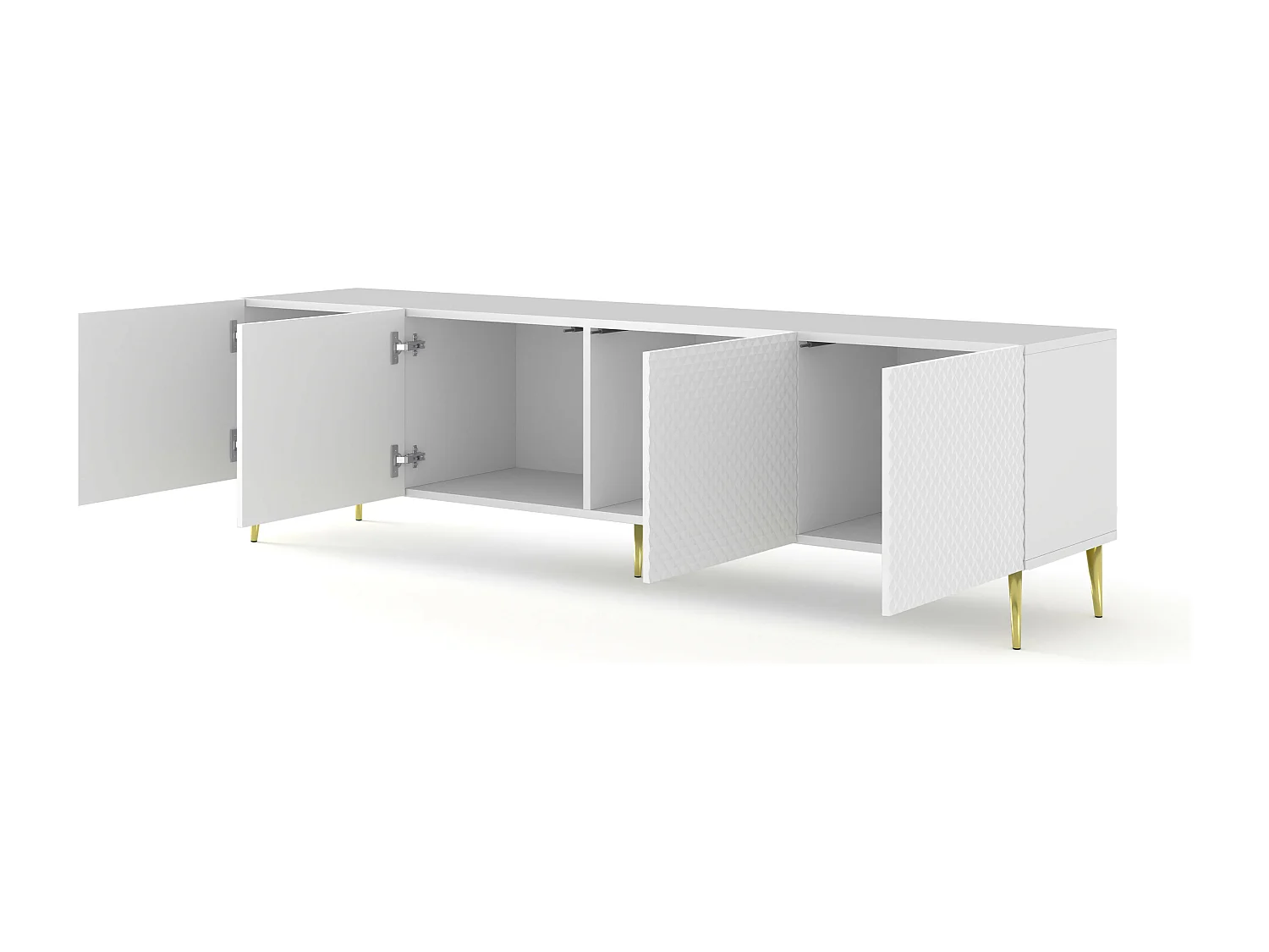 Fernsehtisch RavennaC 200x42x56 Weiß & Golden