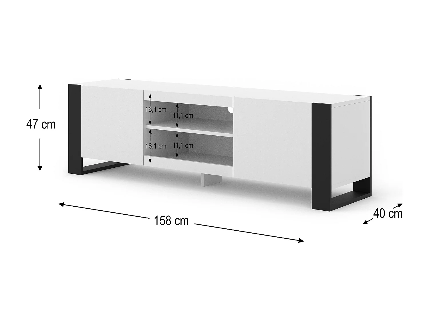 Tavolo TV MONDI 158x40x47 Bianco & Nero