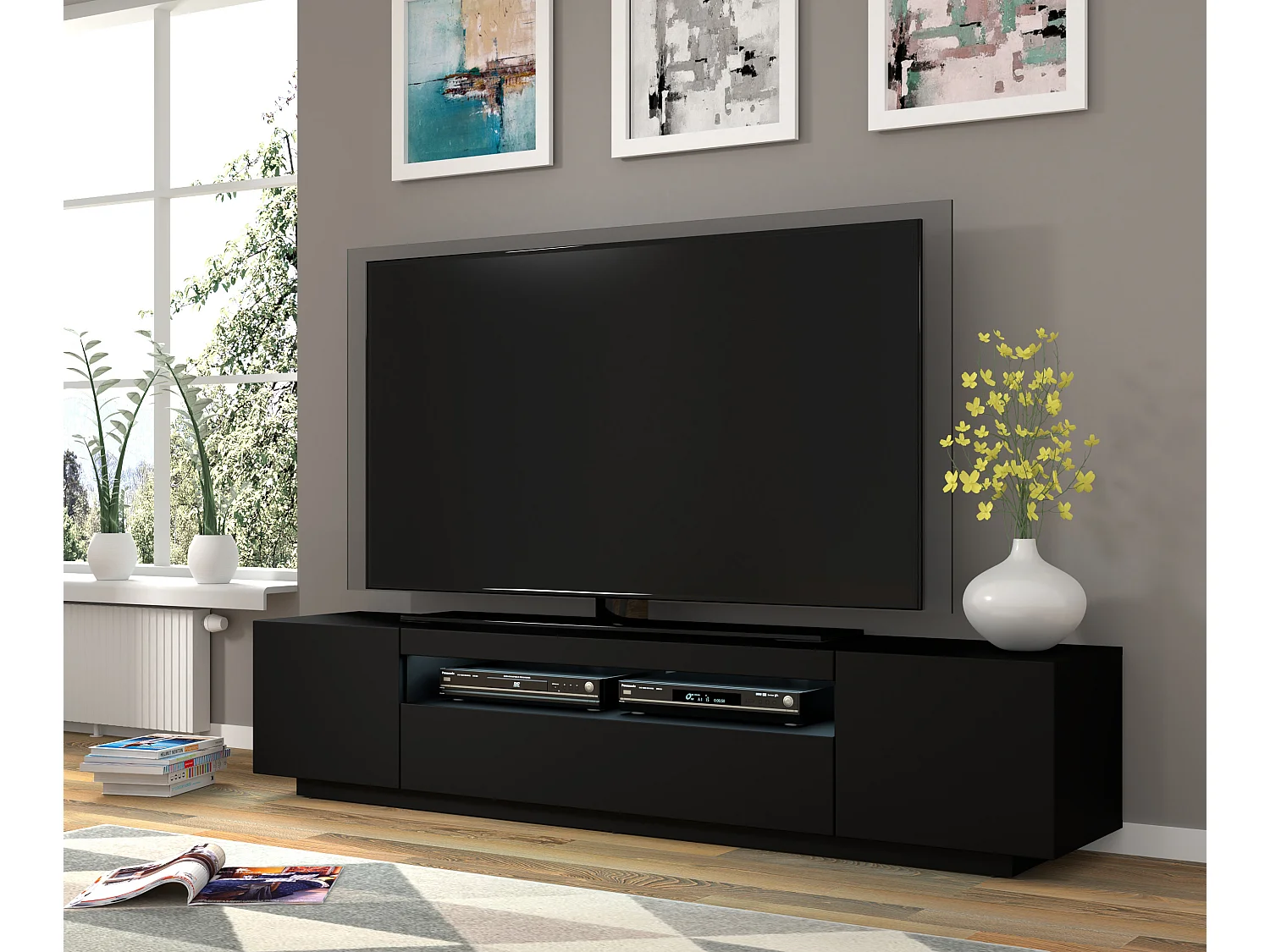 Aurus Zwart 3-deurs LED TV-wandmeubel 200 cm