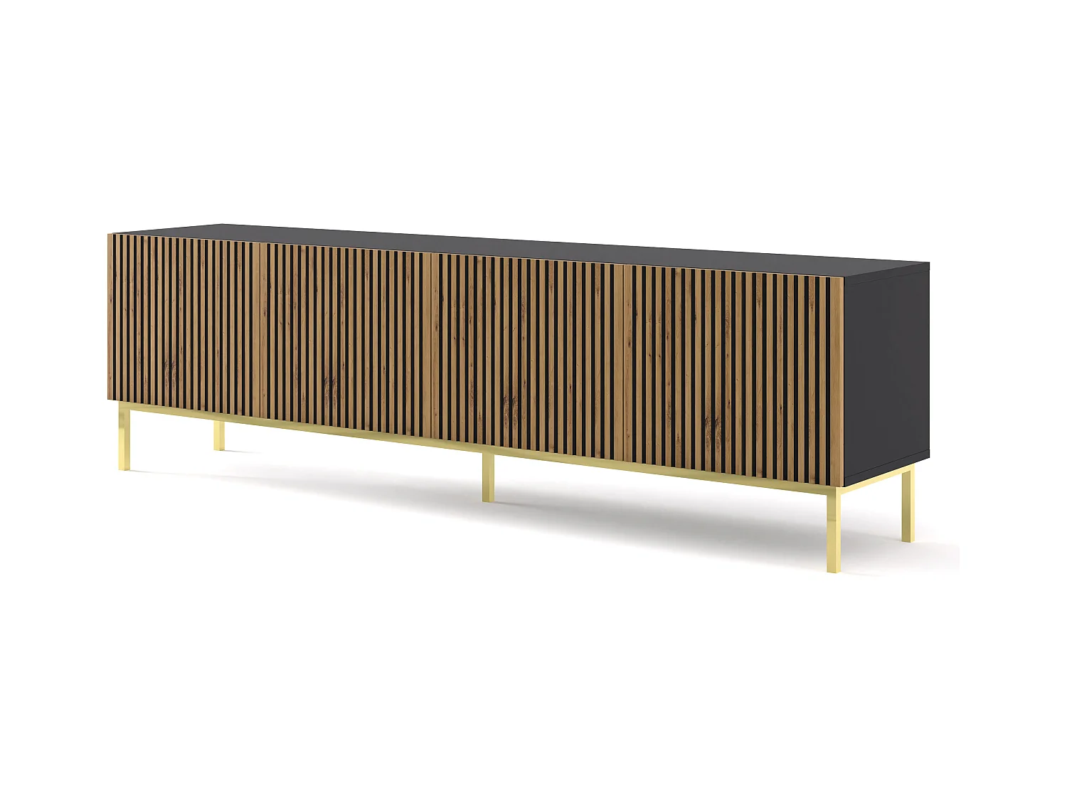 Table de télévision RavennaF 200x42x58 Noir & Crème & Doré