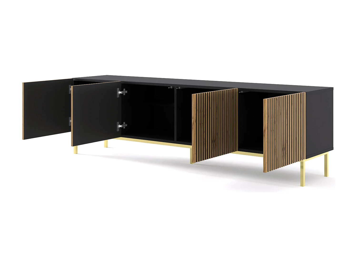 Fernsehtisch RavennaF 200x42x58 Schwarz & Creme & Golden