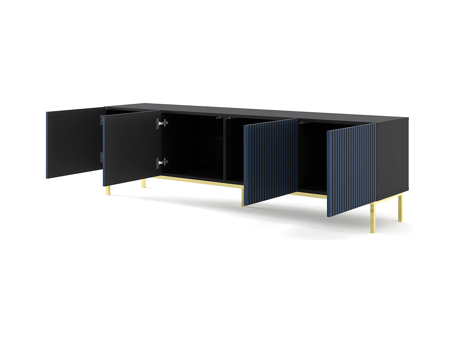 Table de télévision RavennaF 200x42x58 Noir & Bleu royal & Doré