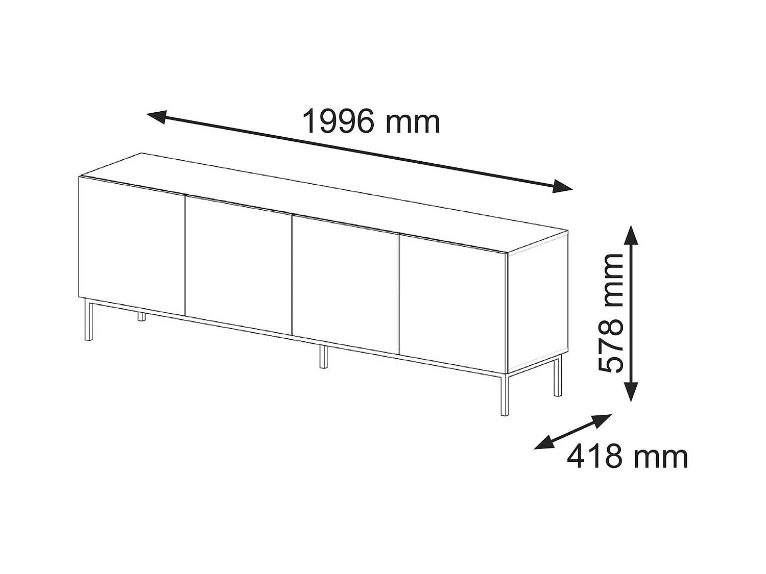 Table de télévision RavennaF 200x42x58 Noir & Bleu royal & Doré