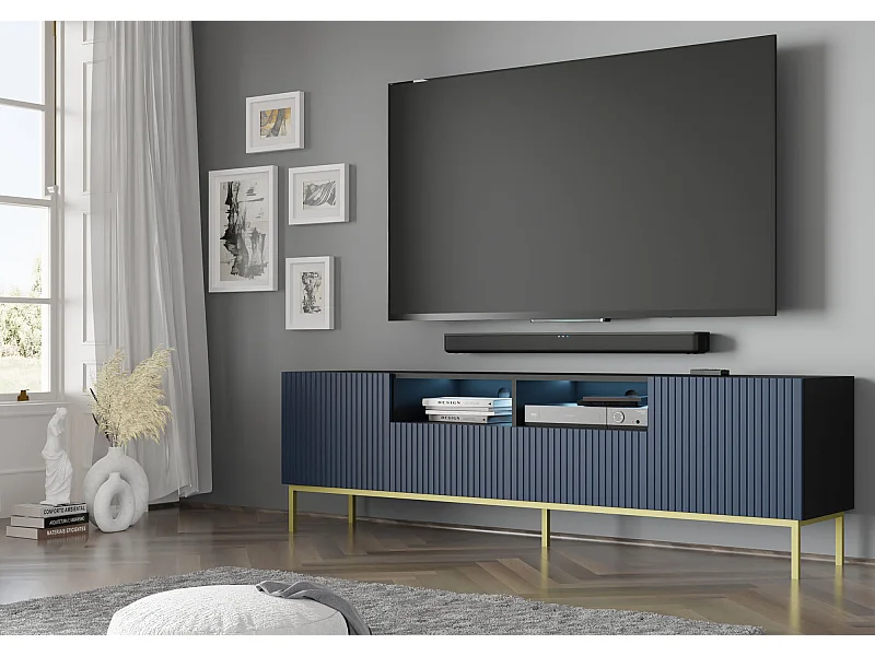 Tavolo TV Ravenna BCK RTV200 2D2S 200x42x58 Nero & Blu reale & Oro