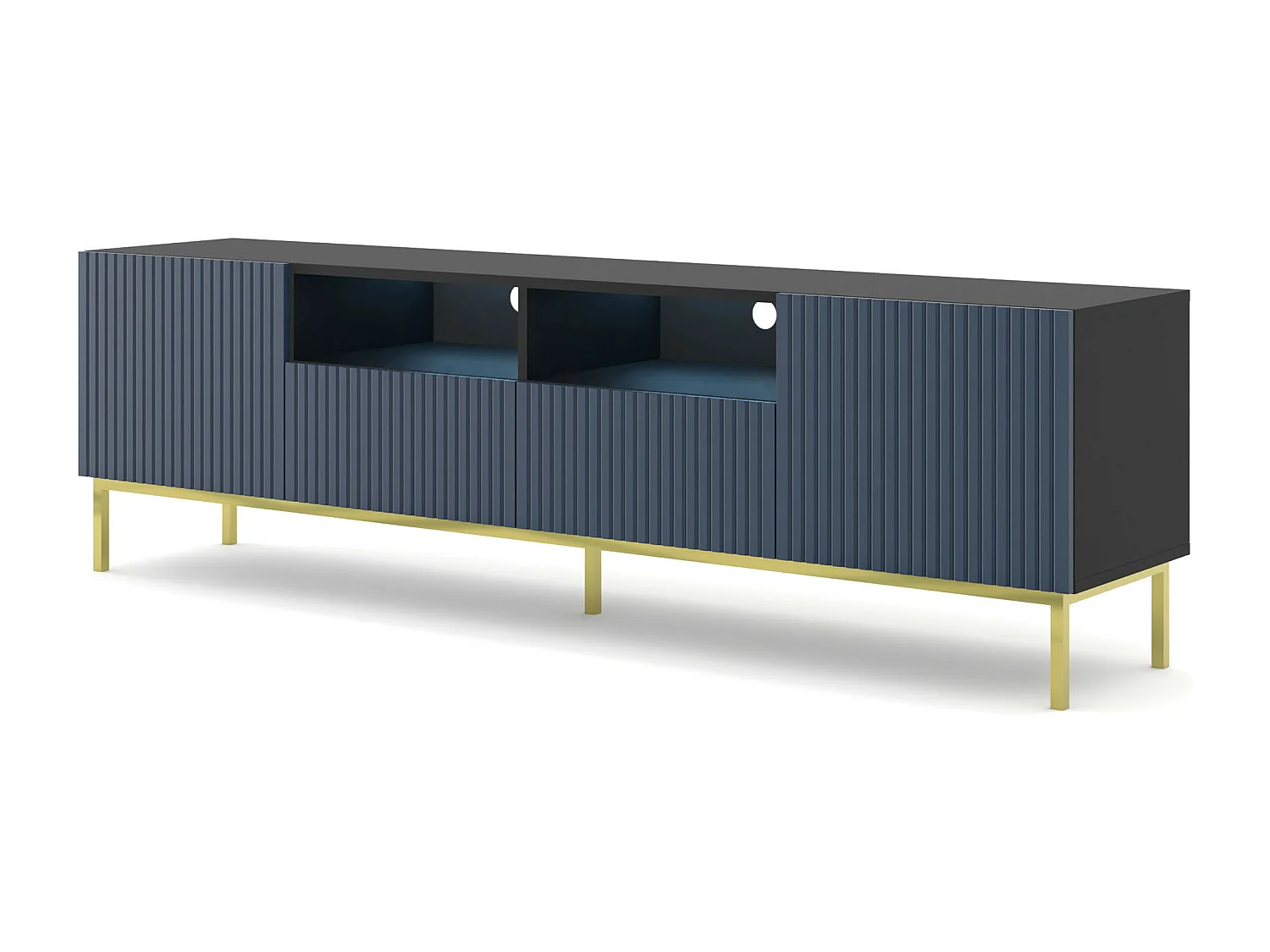 Philaé Blauw en Zwart 2-deurs LED TV-standaard met 2 lades, 200 cm