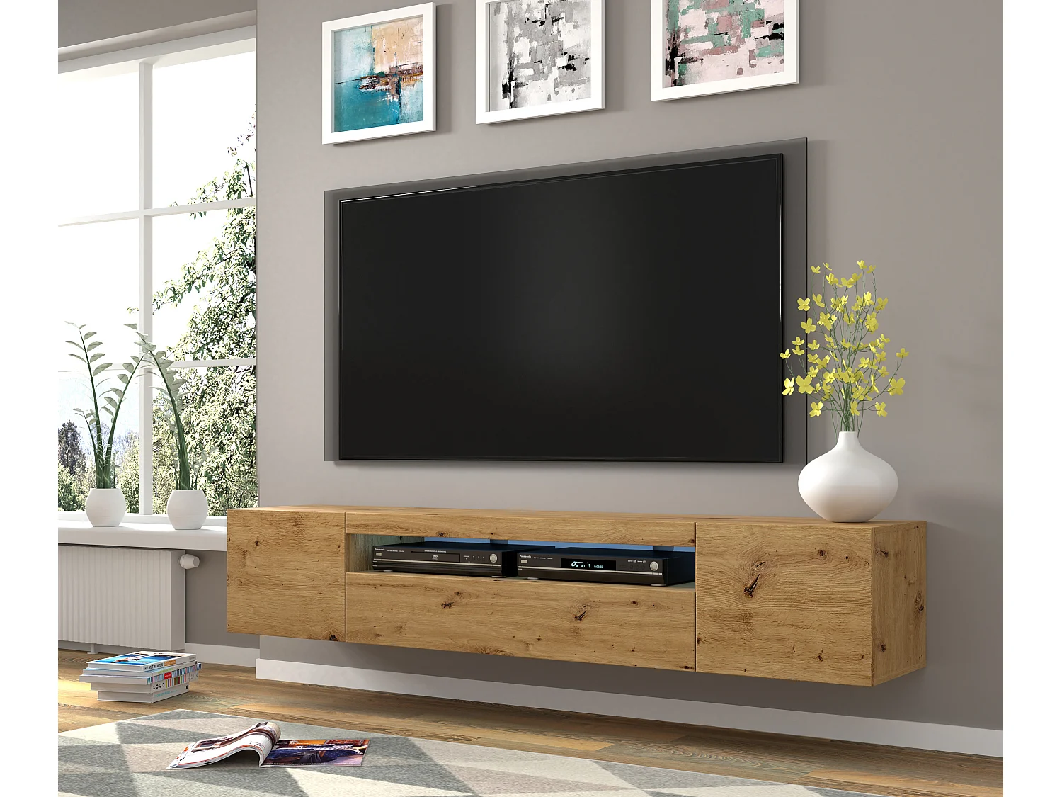 Table de télévision AURA LED 200x37x42 Crème