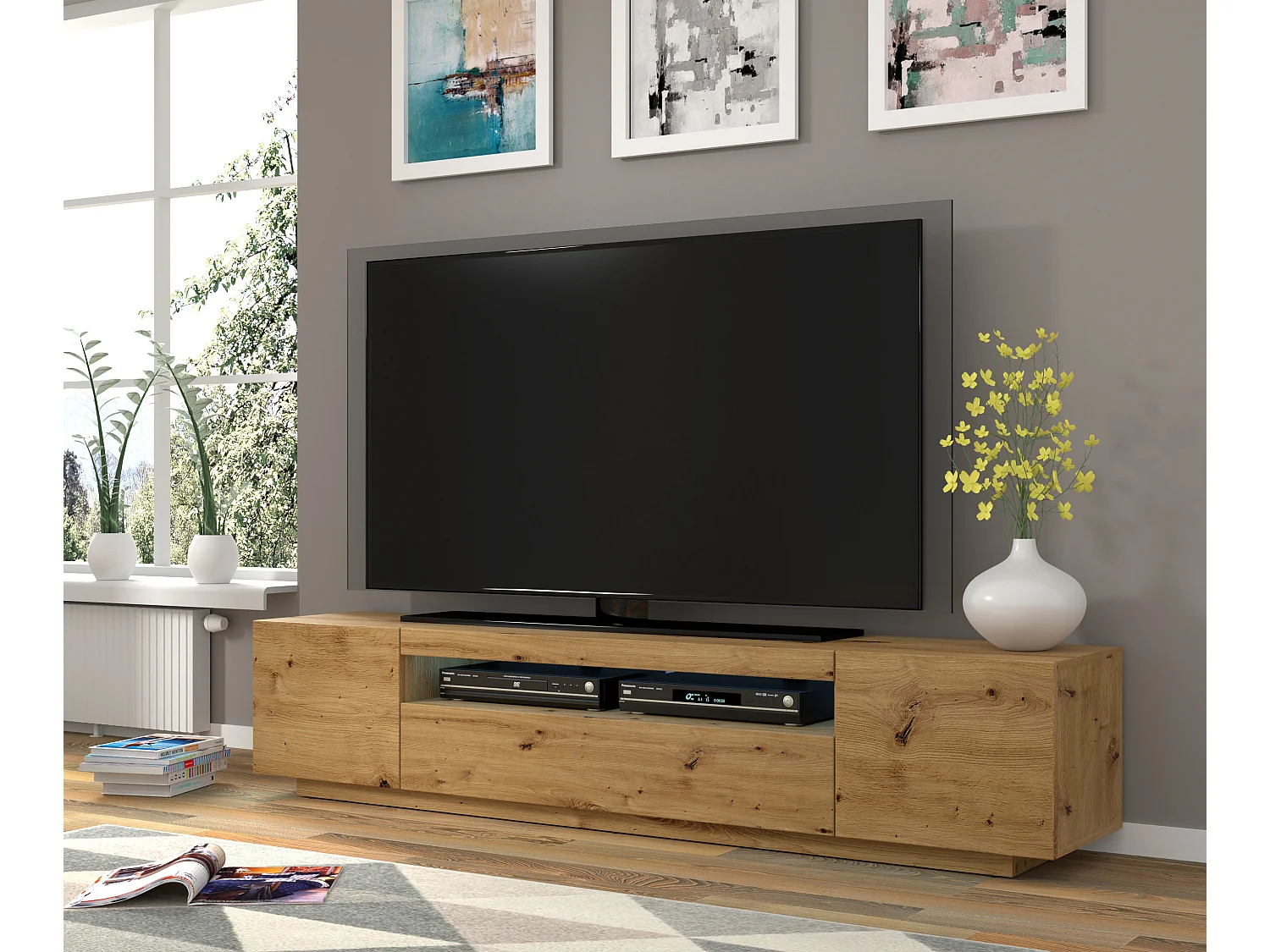 Table de télévision AURA LED 200x37x42 Crème