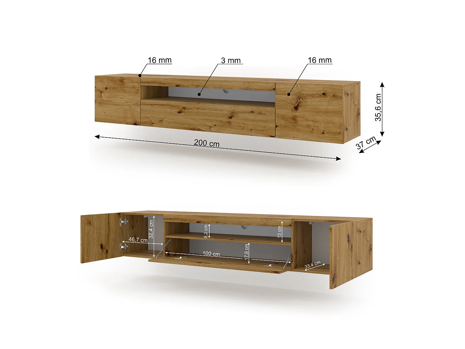 Table de télévision AURA LED 200x37x42 Crème