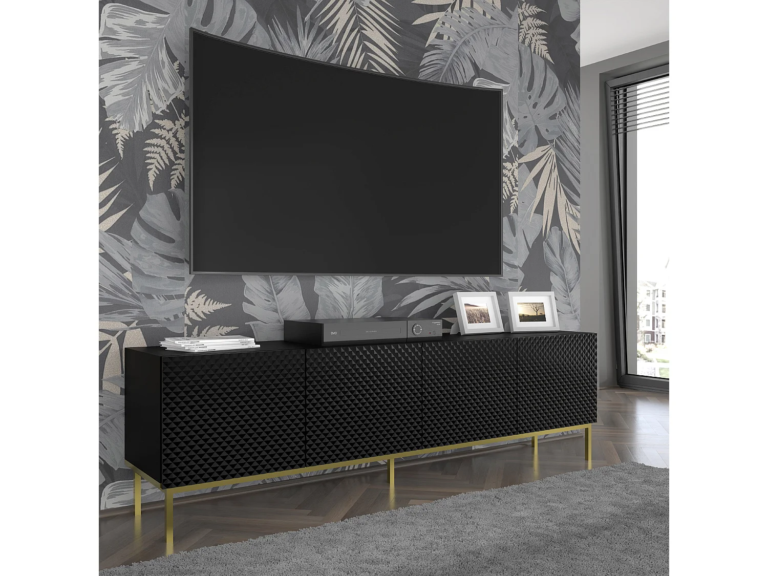 Tavolo TV RavennaC 200x42x58 Nero & Oro