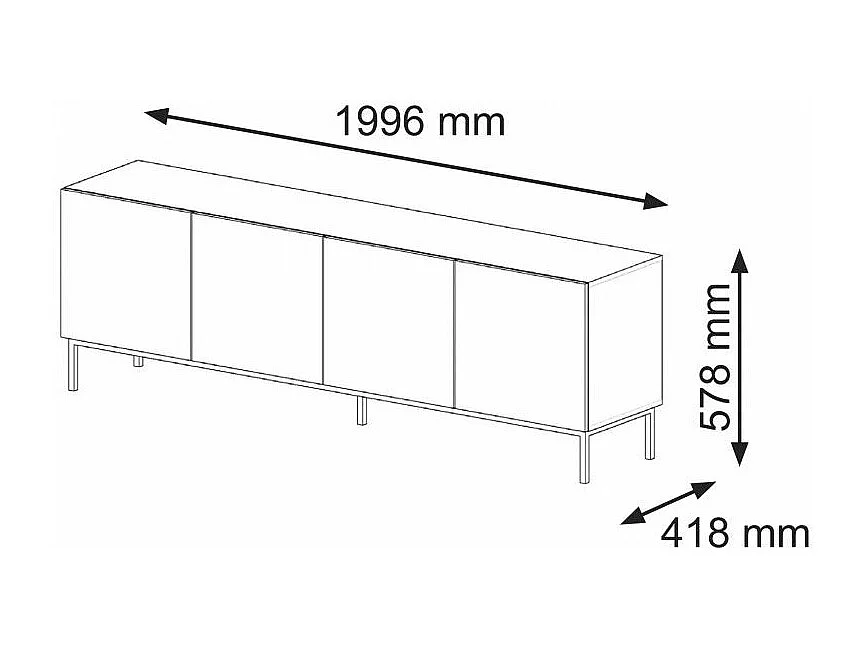 Table de télévision RavennaF 200x42x58 Crème & Noir