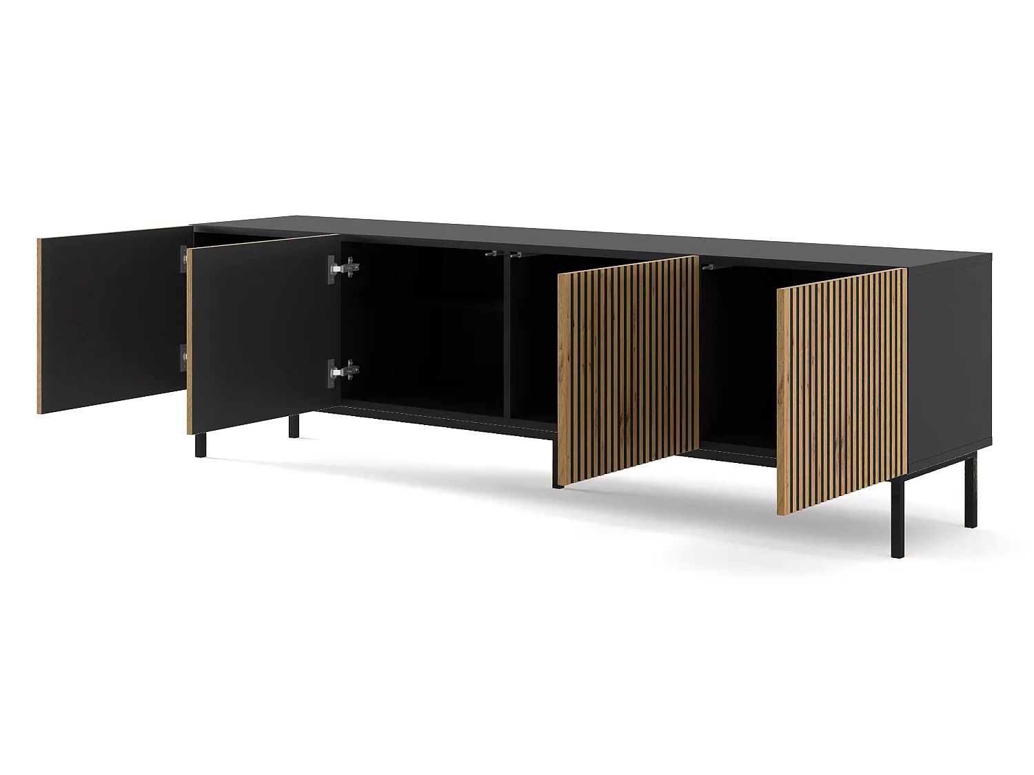 Philaé Wood en Zwart 4-deurs TV-meubel 200 cm