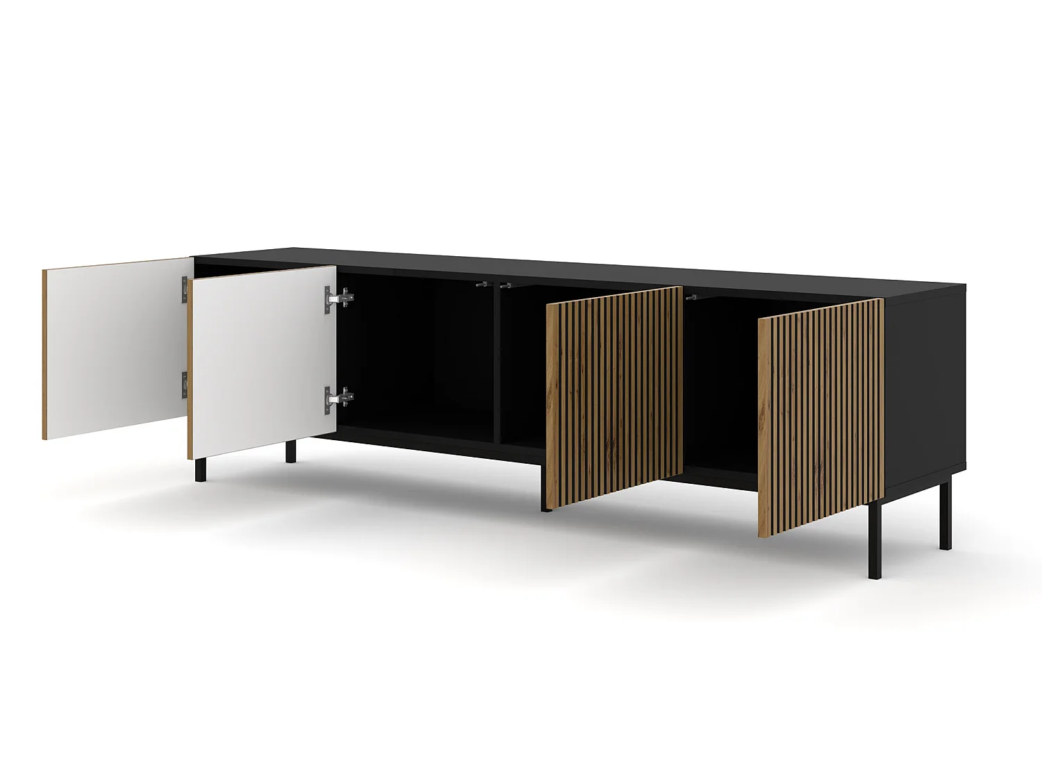 Philaé Wood en Zwart 4-deurs TV-meubel 200 cm