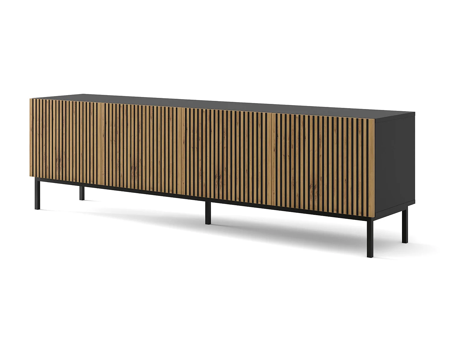 Philaé Wood en Zwart 4-deurs TV-meubel 200 cm