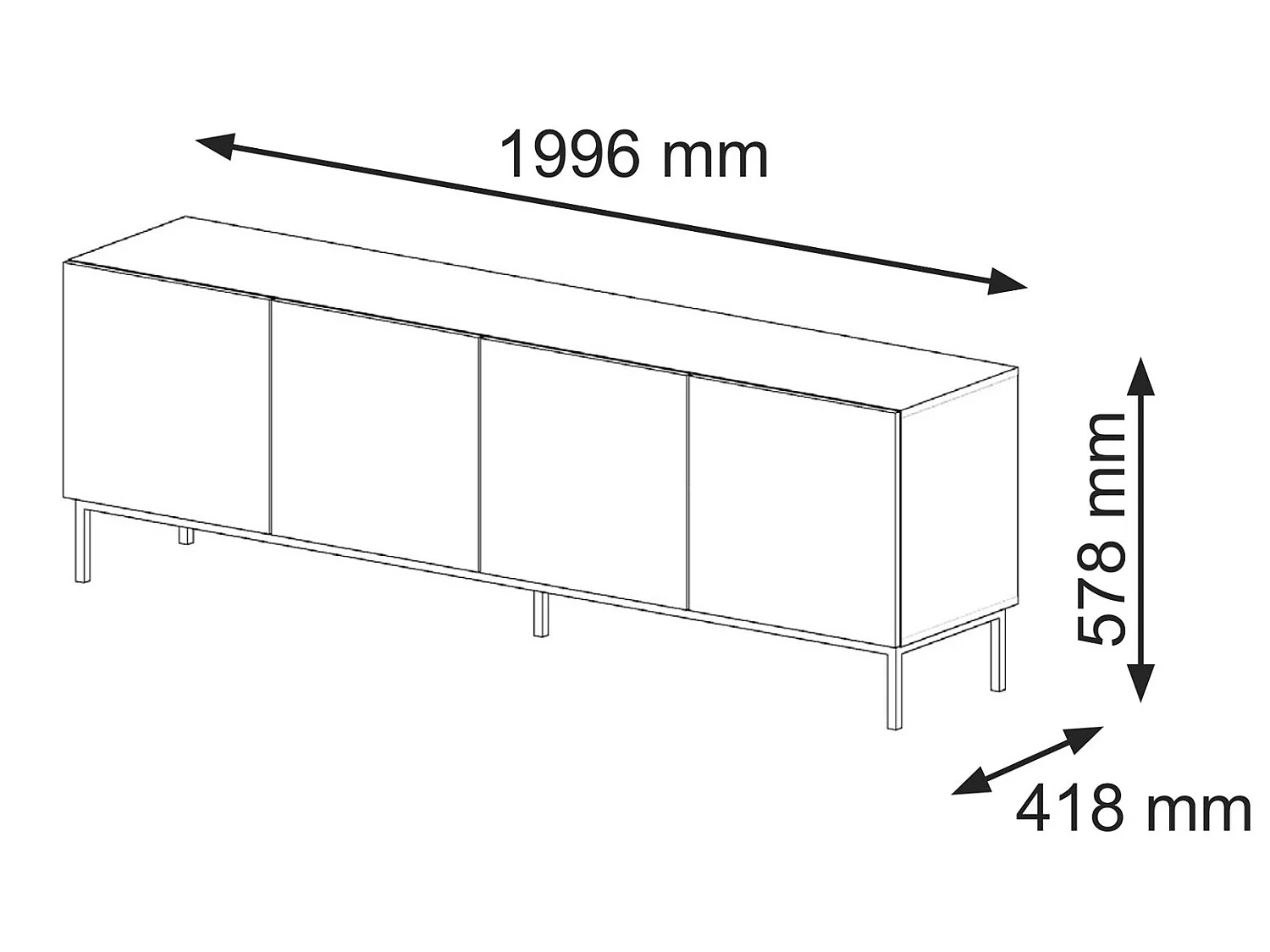 Philaé Wood en Zwart 4-deurs TV-meubel 200 cm