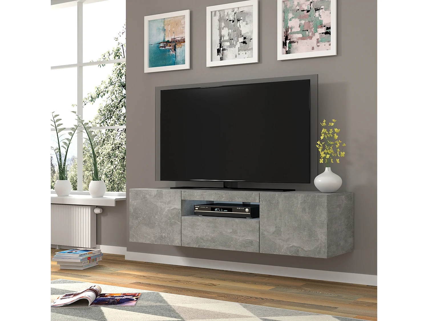 Tavolo TV AURA LED 150x37x42 Grigio