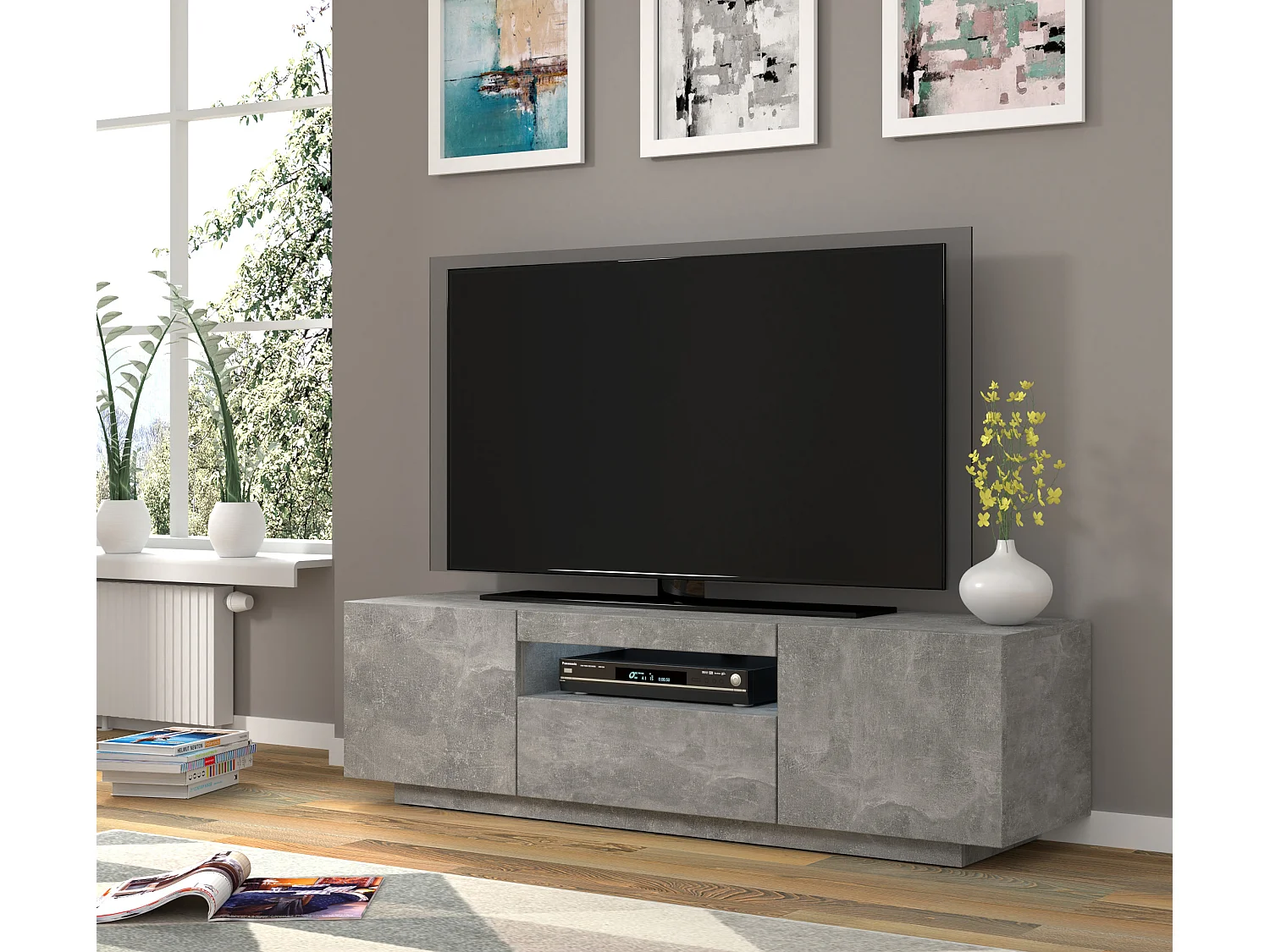 Tavolo TV AURA LED 150x37x42 Grigio