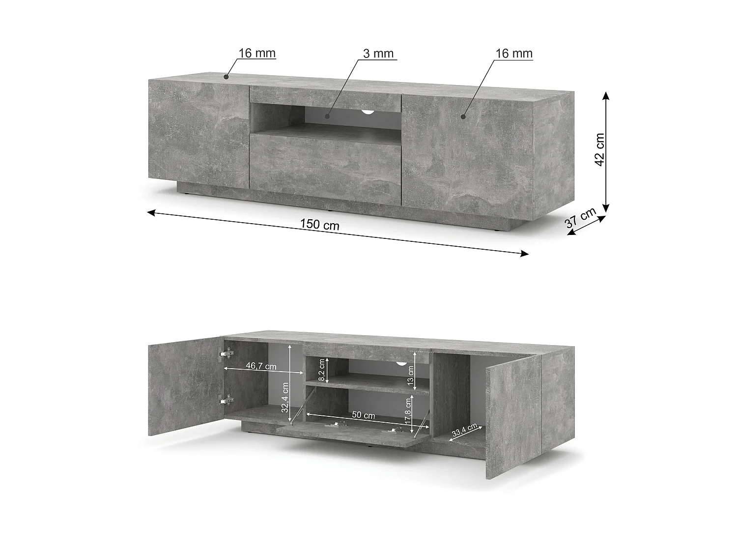 Table de télévision AURA LED 150x37x42 Gris