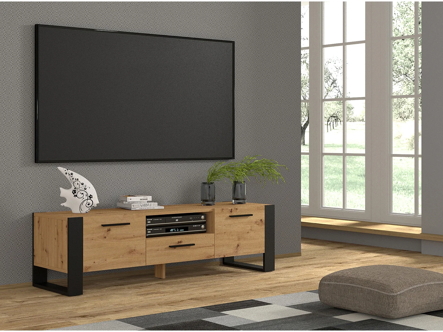 Mesa TV NUKA 160x43x48 Crema & Negro