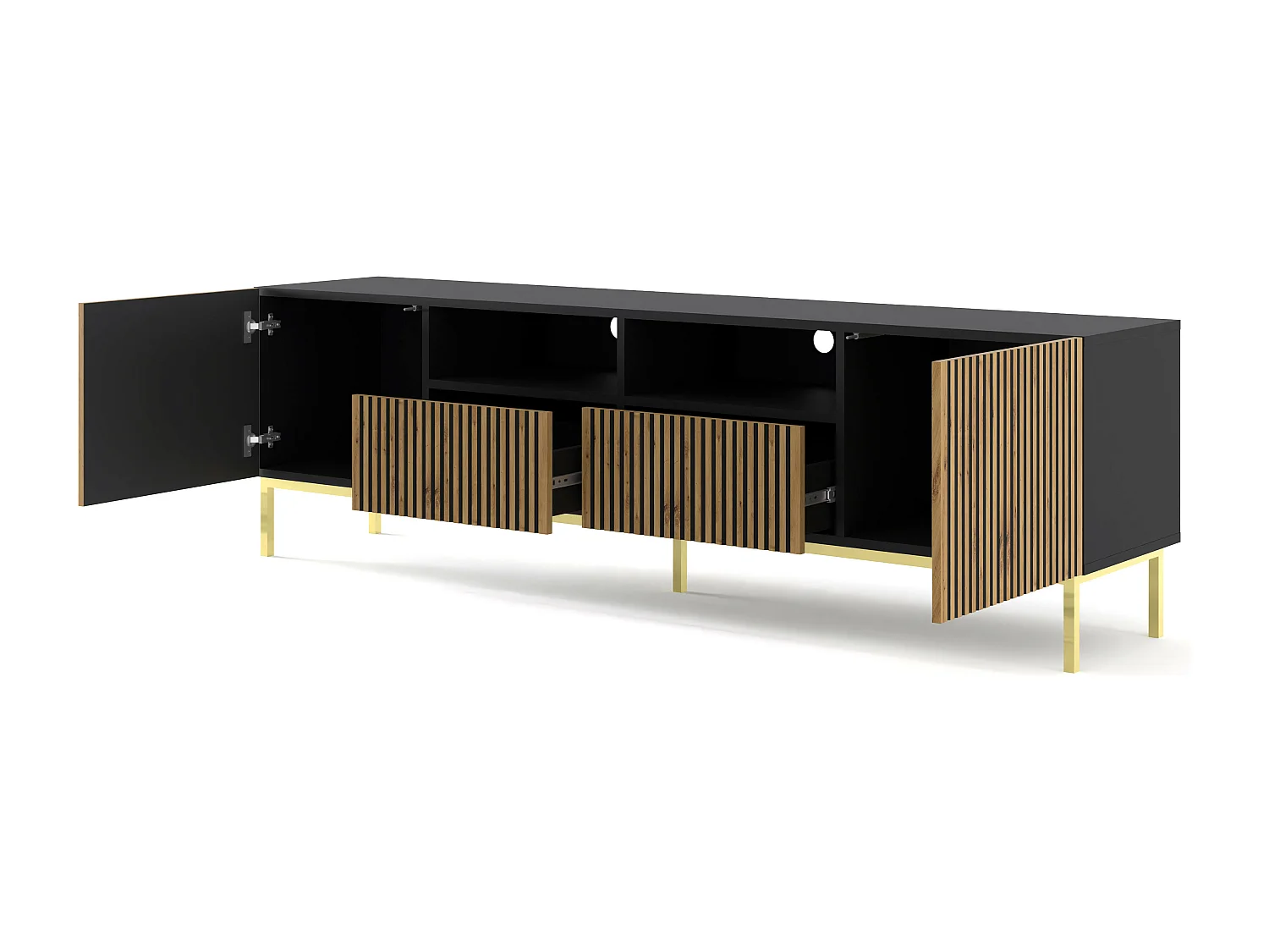 Mesa TV RavennaF 200x42x58 Negro & Crema & Dorado