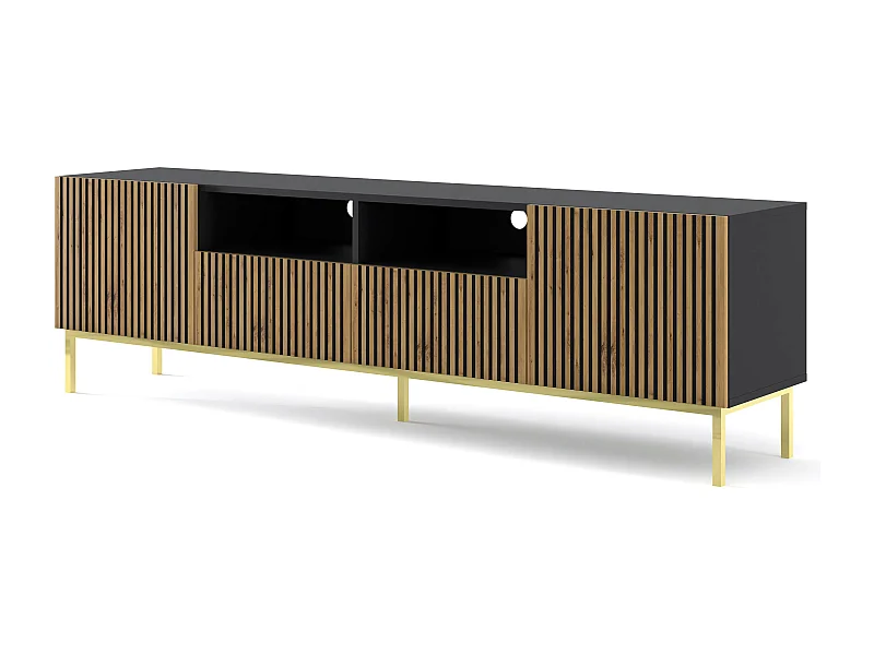 Fernsehtisch RavennaF 200x42x58 Schwarz & Creme & Golden