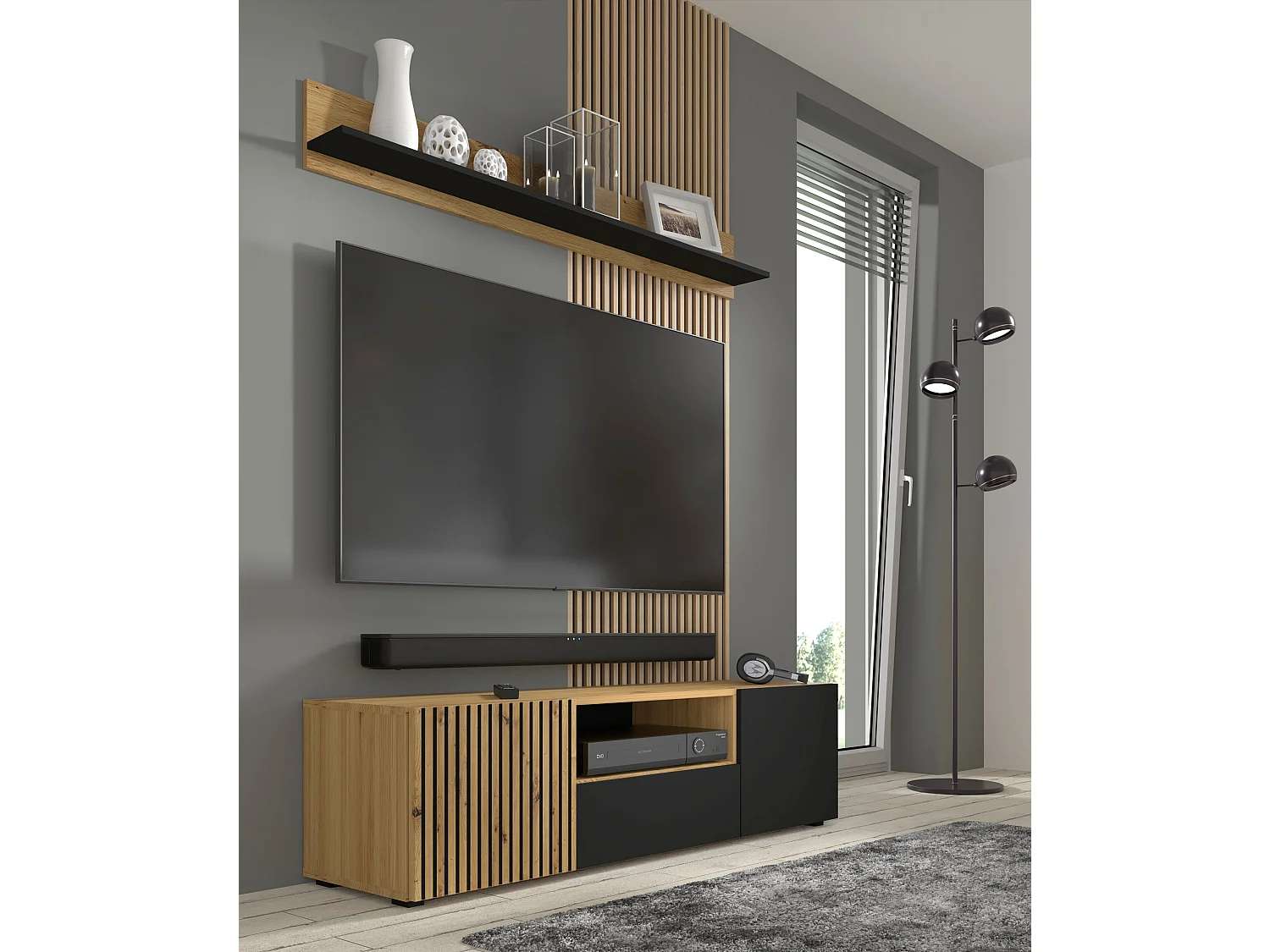 Mesa TV AURIS 150x42x42 Crema & Negro