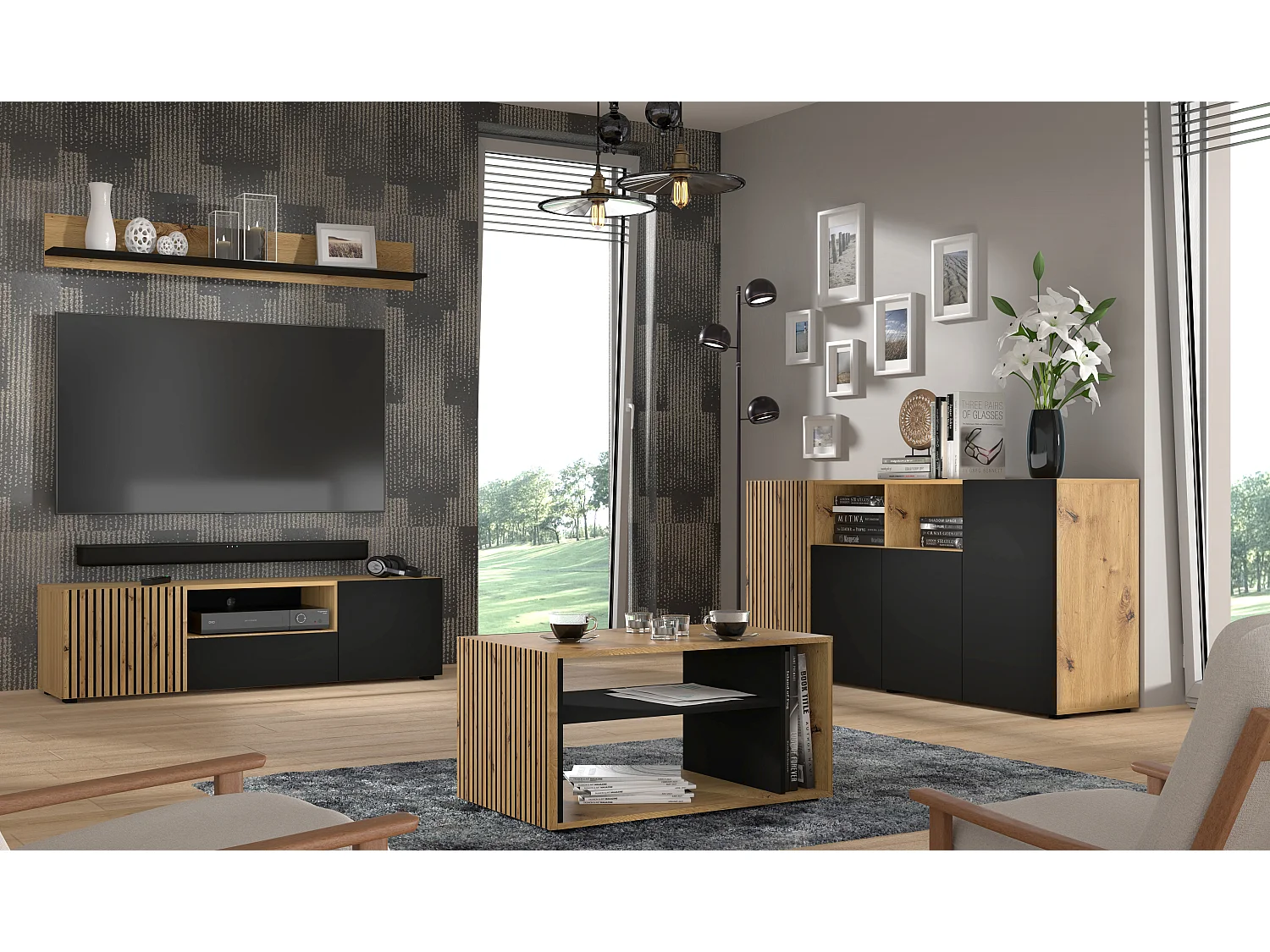 Mesa TV AURIS 150x42x42 Crema & Negro