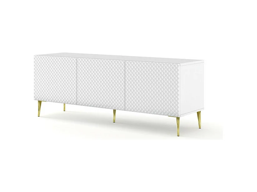 Table de télévision RavennaC 150x42x56 Blanc & Doré