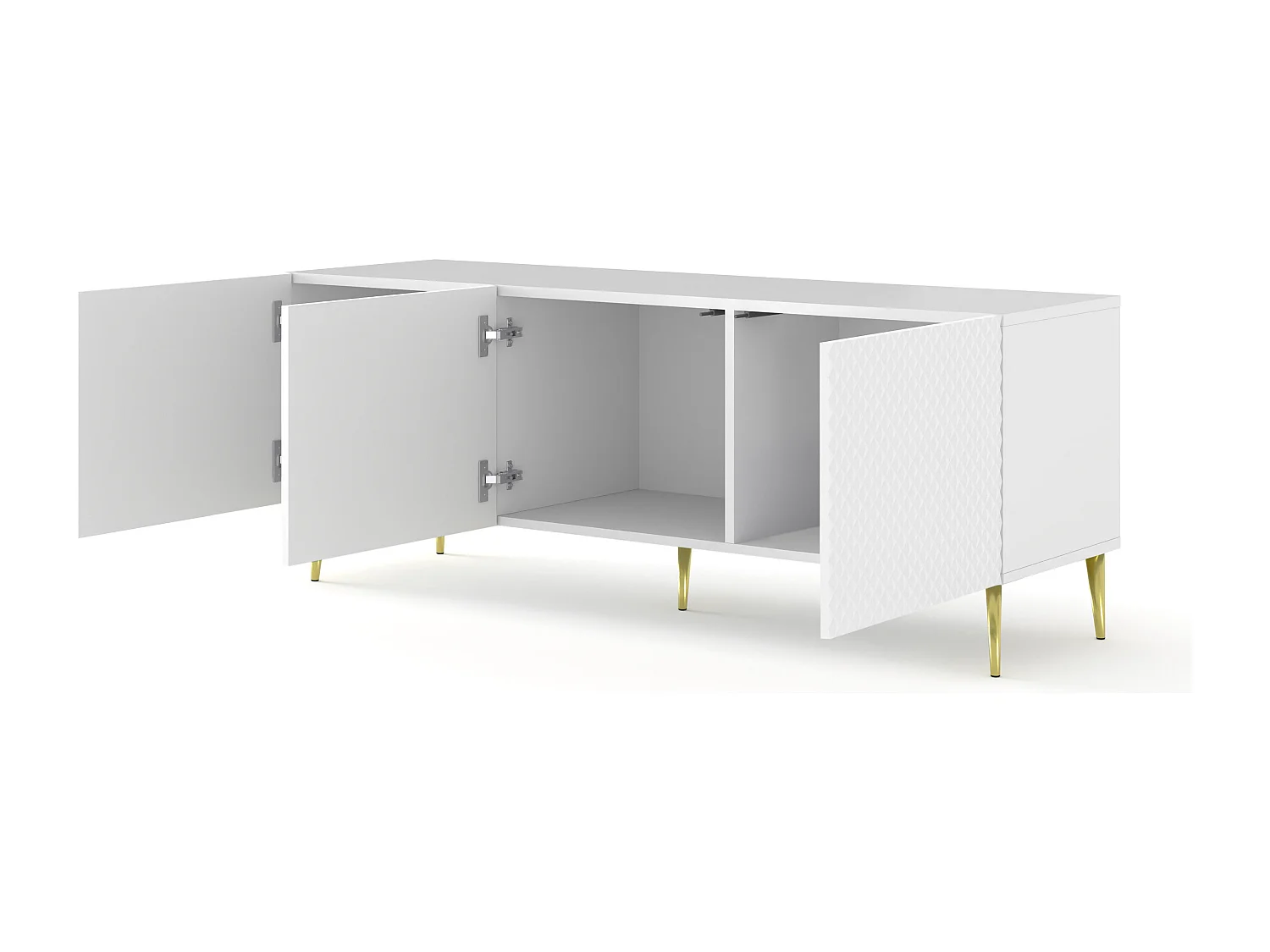 Table de télévision RavennaC 150x42x56 Blanc & Doré